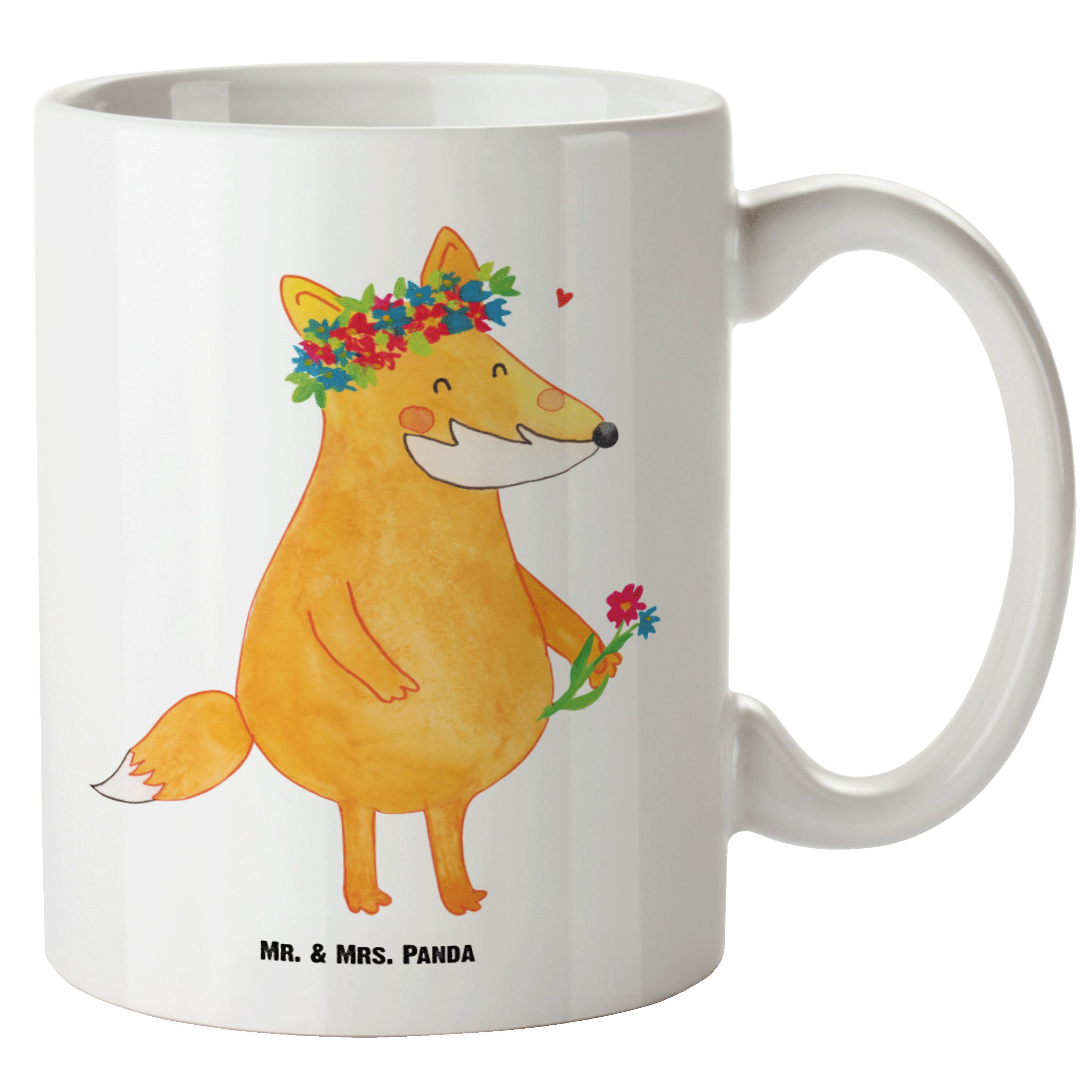 Mr. & Mrs. Panda Tasse - XL XL Fuchs Tasse, Groß, Fre, - Selbstliebe, Blumenliebe Tasse Geschenk, Keramik Weiß
