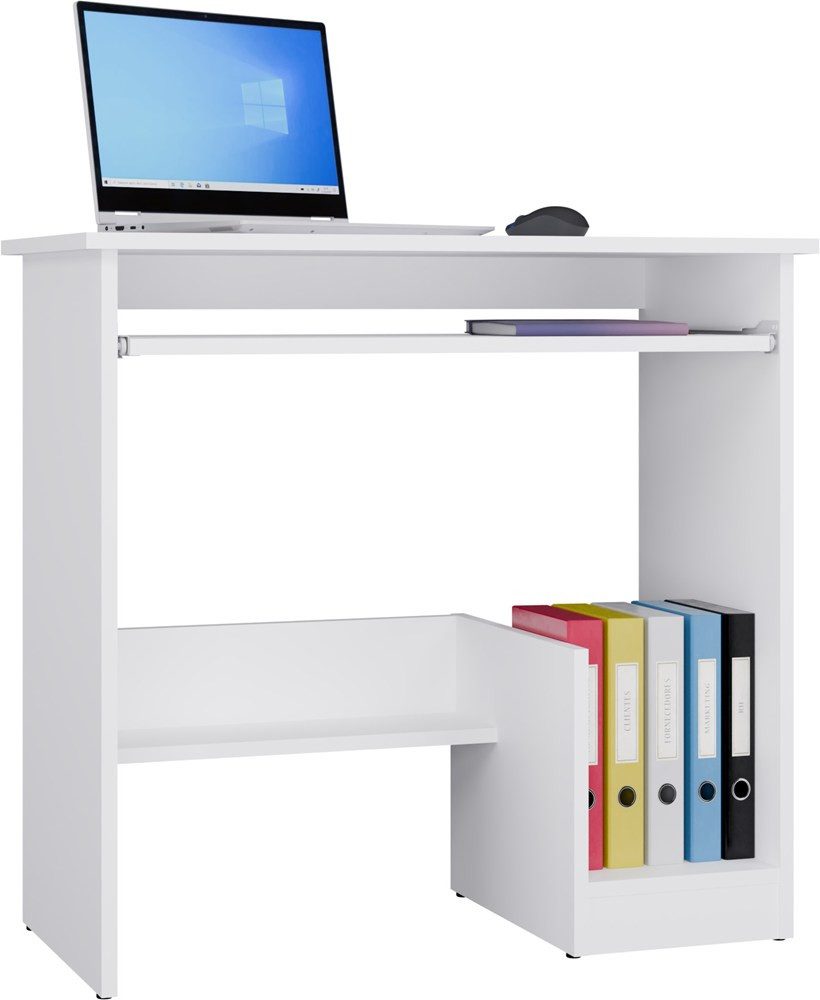 ibonto Schreibtisch Schreibtisch 80 cm mit Tastaturauszug, Computertisch mit Ablage, Weiß (1 Schreibtisch inklusive Montageanleitung und Montagematerial)