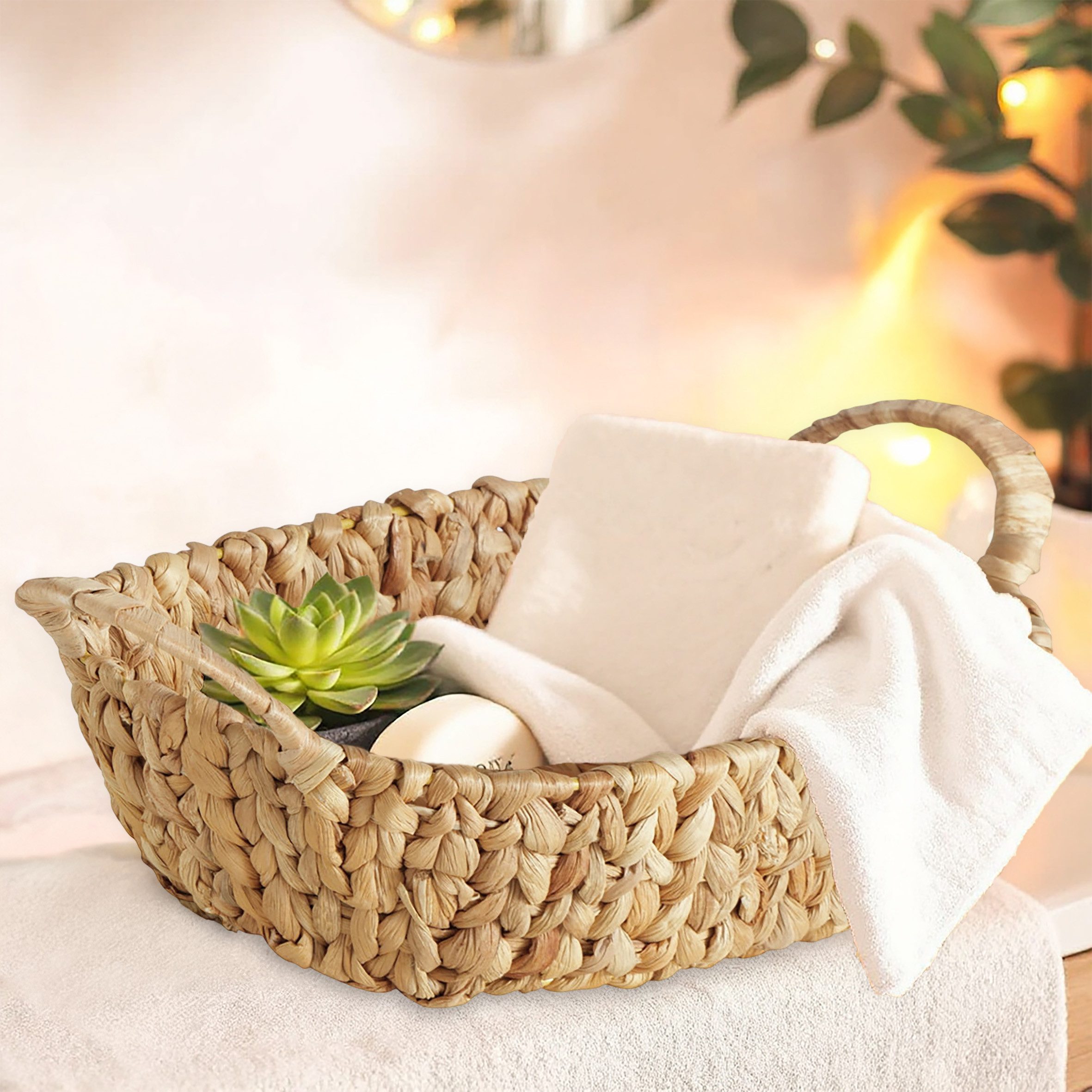 Spetebo Dekokorb Wasserhyazinthe Aufbewahrungskörbchen geflochten (Anzahl, 1 St., 1), mit praktischen Tragehenkeln
