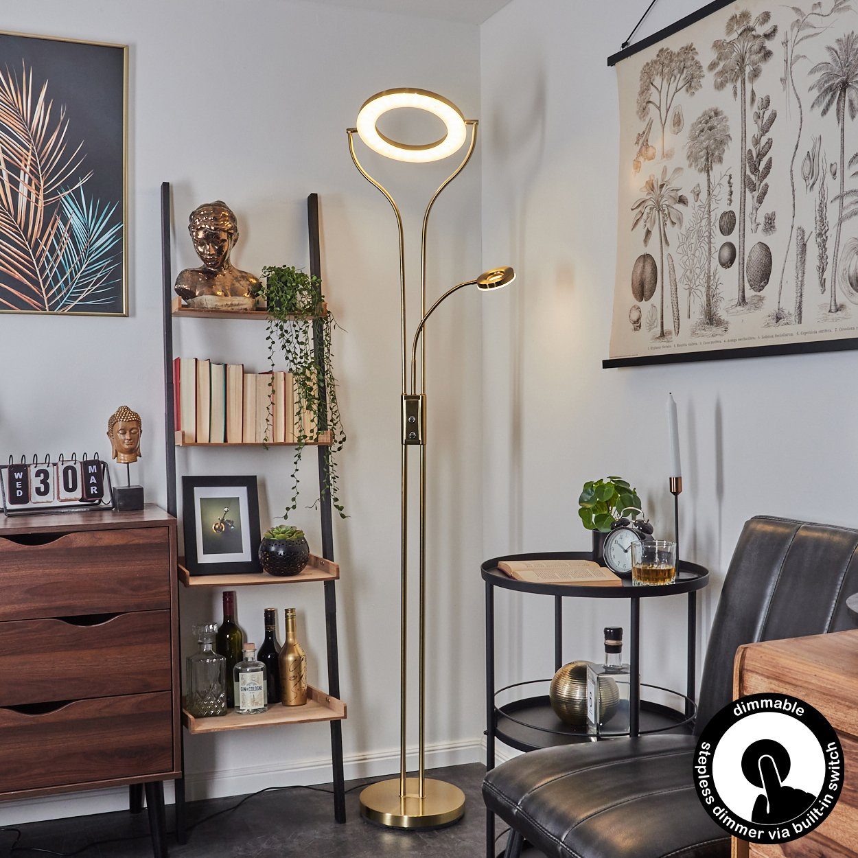 hofstein Deckenfluter »Giralba« dimmbare Stehleuchte aus Metall in Messing, günstig online kaufen