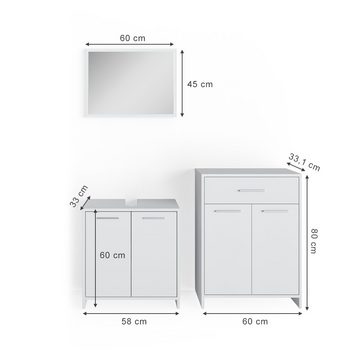 Vicco Badmöbel-Set Badezimmerset KIKO Weiß Set 5, (3-er Set, 3-St., 3-er Set)