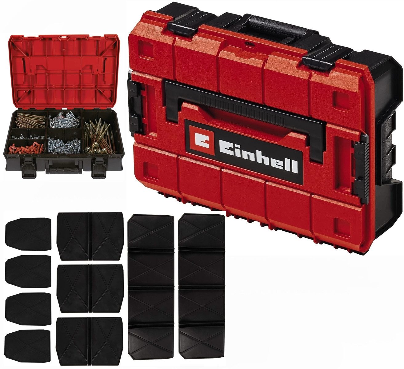 Einhell Werkzeugkoffer E-Case S-F Systemkoffer stapelbar, spritzwassergeschützt inkl 9 Fächer