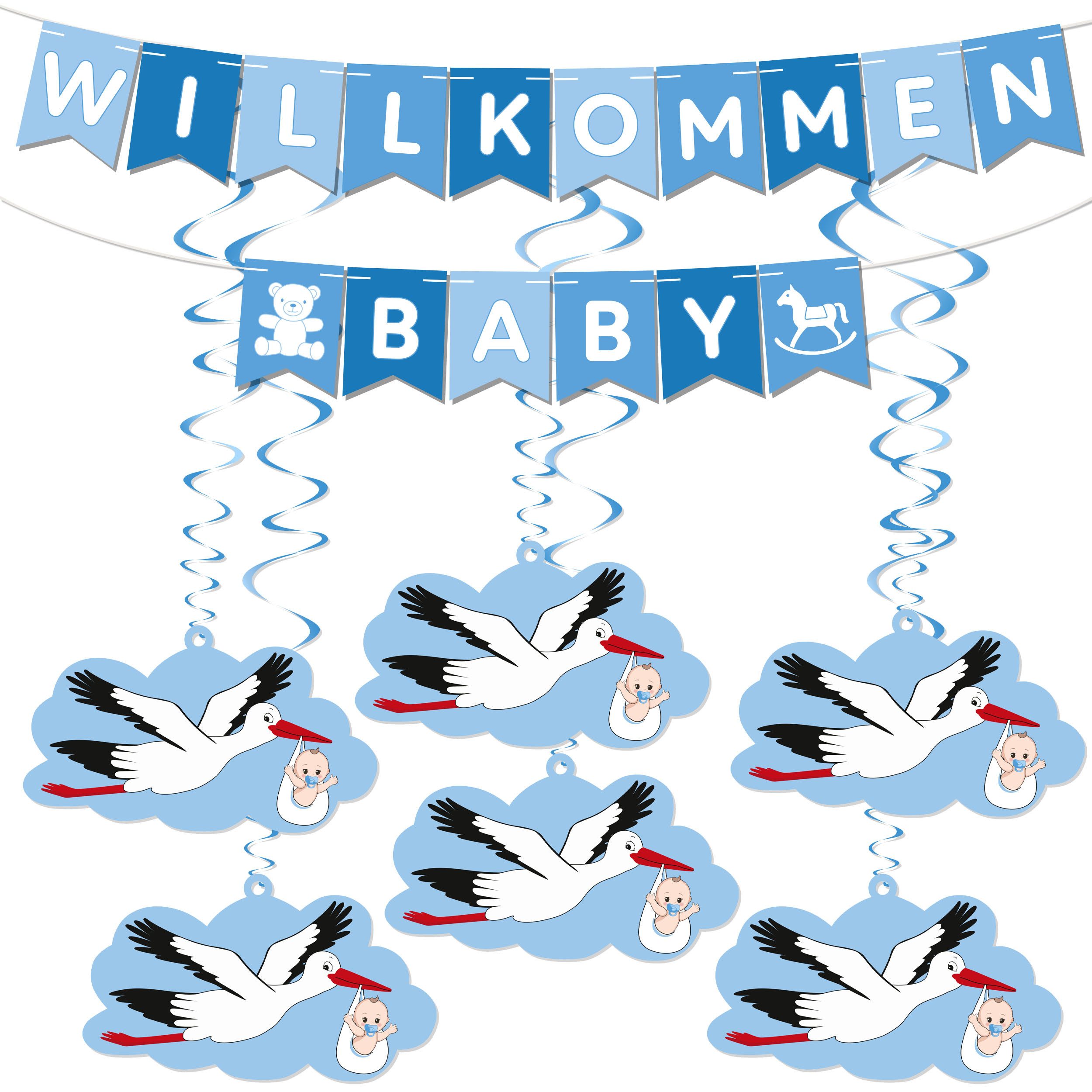 BRUBAKER Girlande Willkommen Baby Wimpelkette für Mädchen mit Storch Anhängern, Willkommensdeko Set für Zuhause, Babyparty und Babyzimmer Dekoration