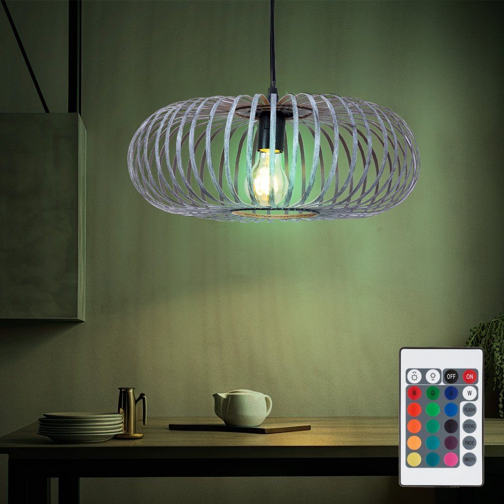 Leuchte etc-shop Käfig Arbeitszimmer LED Pendelleuchte, Metall Leuchtmittel Hänge Lampe Farbwechsel, Pendel Warmweiß, inklusive, grau