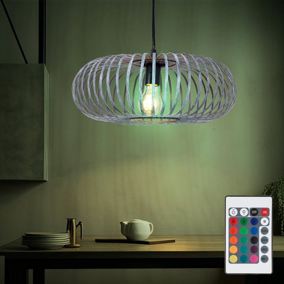 etc-shop LED Pendelleuchte, Leuchtmittel inklusive, Warmweiß, Farbwechsel,  Pendel Leuchte Arbeitszimmer Hänge Lampe Metall Käfig grau