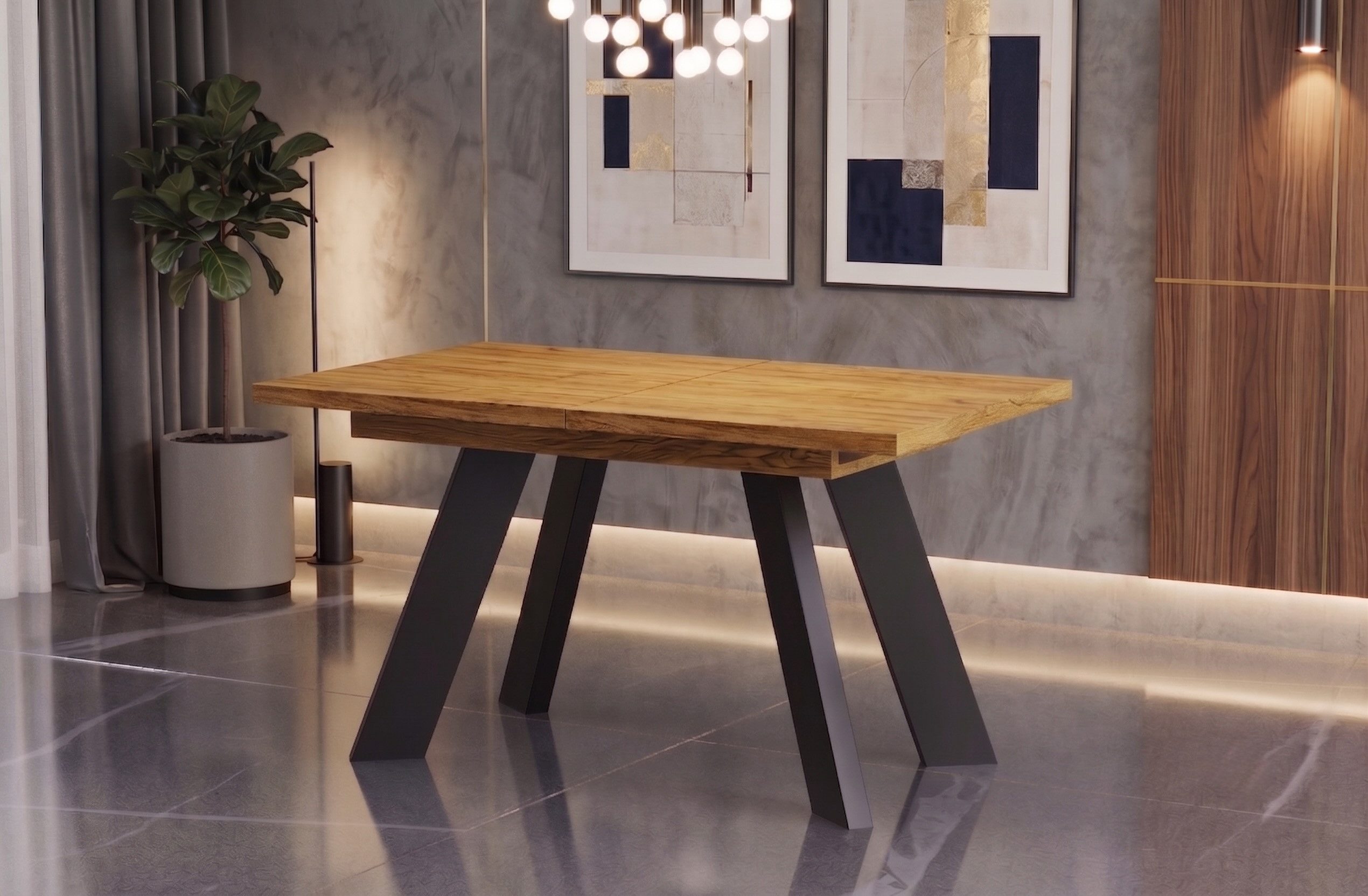 Endo-Moebel Esstisch Como Esstisch 130–210cm ausziehbar für 8 Personen, Tischbeine schwarz, Ausziehbar 130-210 cm (2x40 cm), Platte 36mm, 4 Beine, schwarz matt – Bild 2 von 5