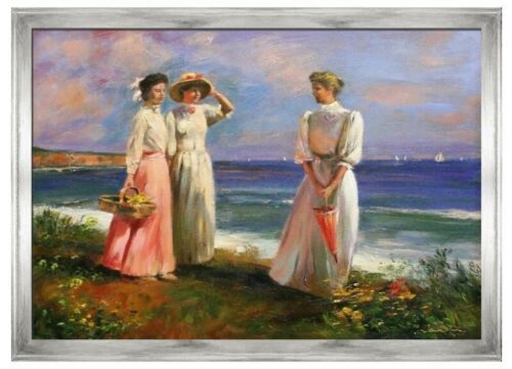 JVmoebel Ölbild Damen am Strand Ufer Echte Handarbeit Öl Gemälde Bilder G94784, Stillleben