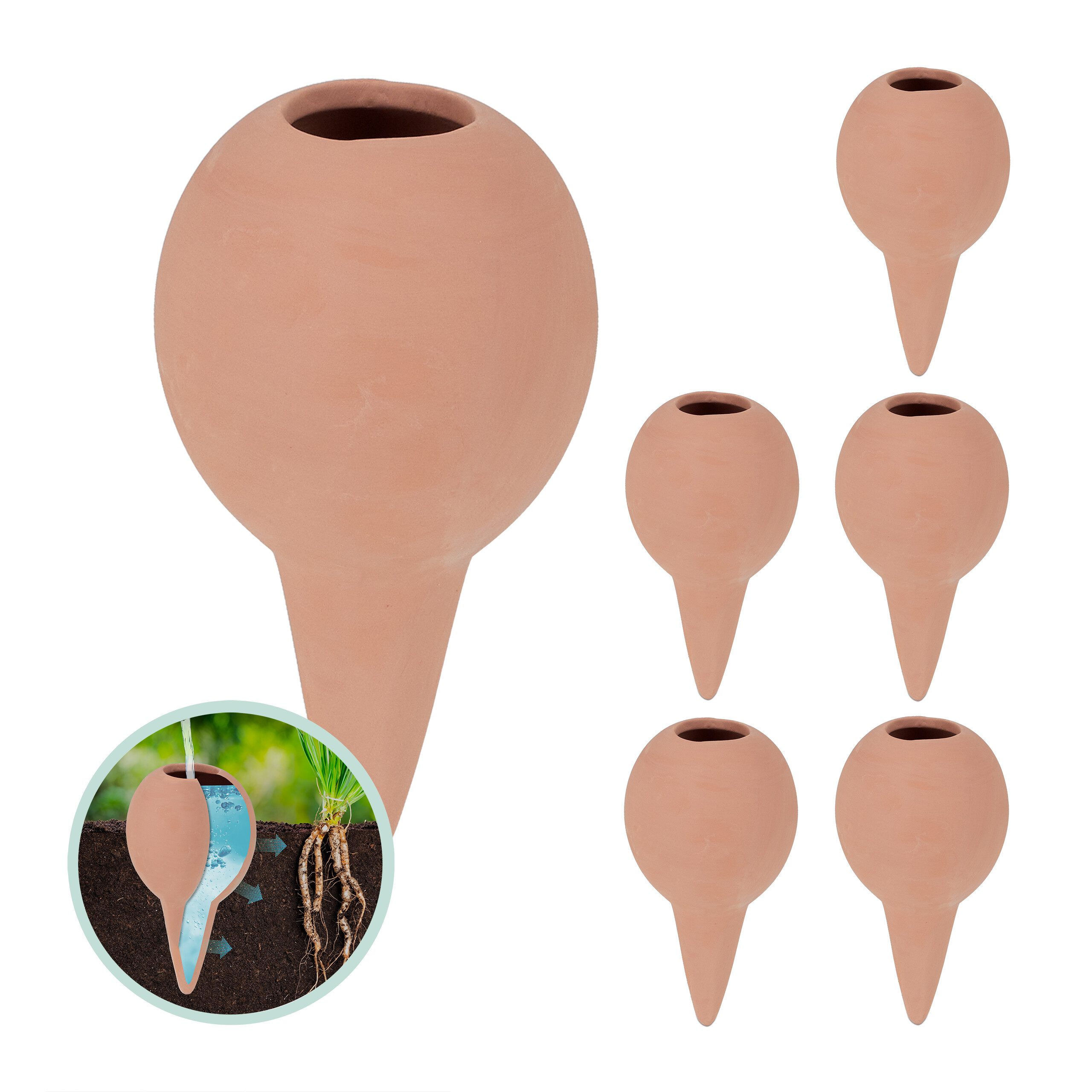 relaxdays Bewässerungssystem Tonkegel zur Bewässerung im 6er Set, (6tlg)