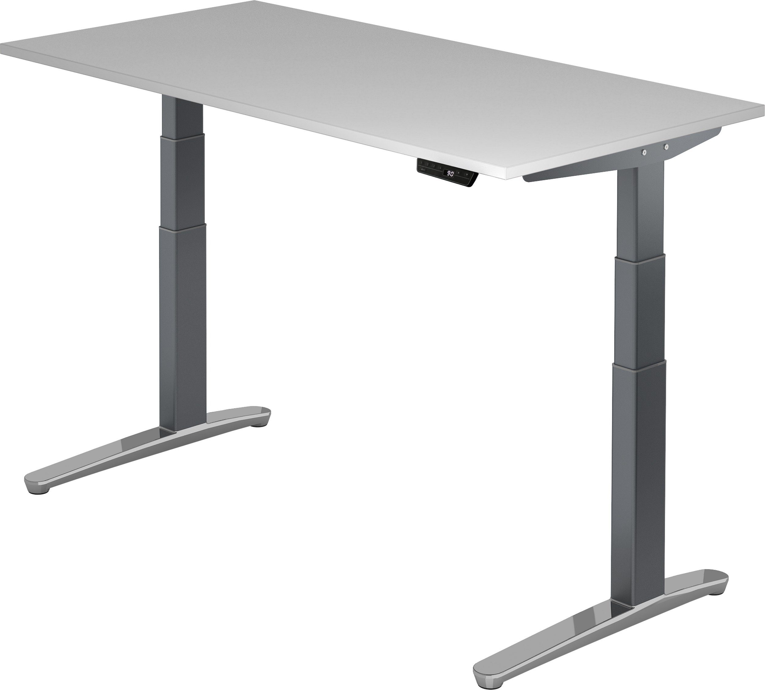 bümö Schreibtisch Schreibtisch elektrisch XBHM, Rechteck: 160 x 80 cm - Dekor: Grau - Gestell: Graphit/Alu poliert