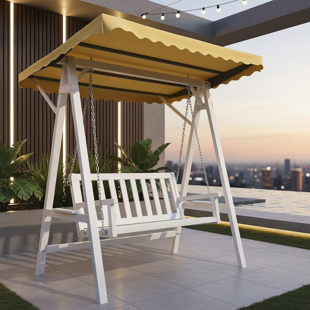 Mucola Hollywoodschaukel Hollywoodschaukel Gartenschaukel Hängeschaukel Schaukelbank Holz Dach, 2,00-Sitzer, Schaukel, Stück, Premium-Hollywoodschaukel, Stabile Kettenaufhängung