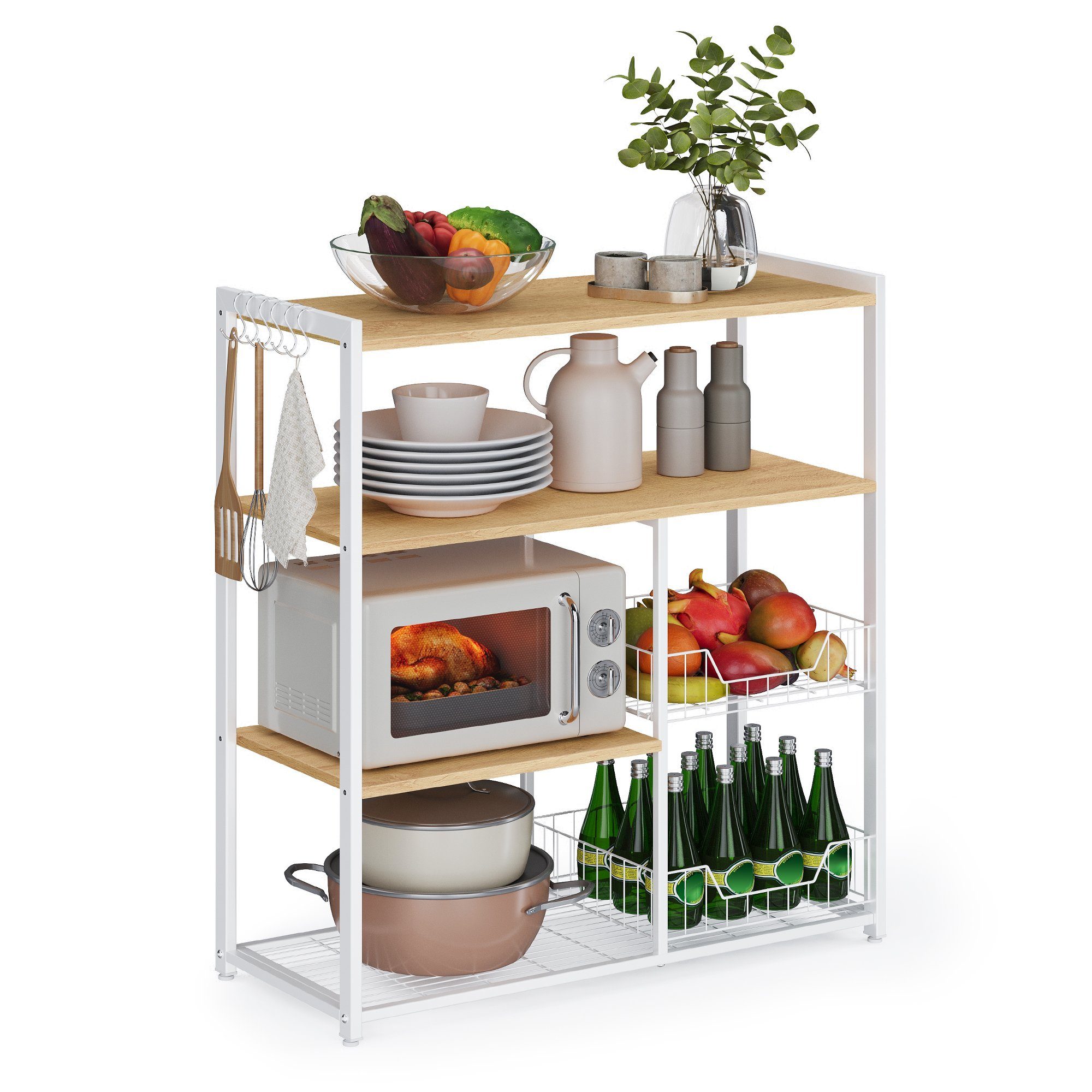 VASAGLE Küchenregal, Standregal mit 6 Haken, 35 x 80 x 95 cm (T x B x H)