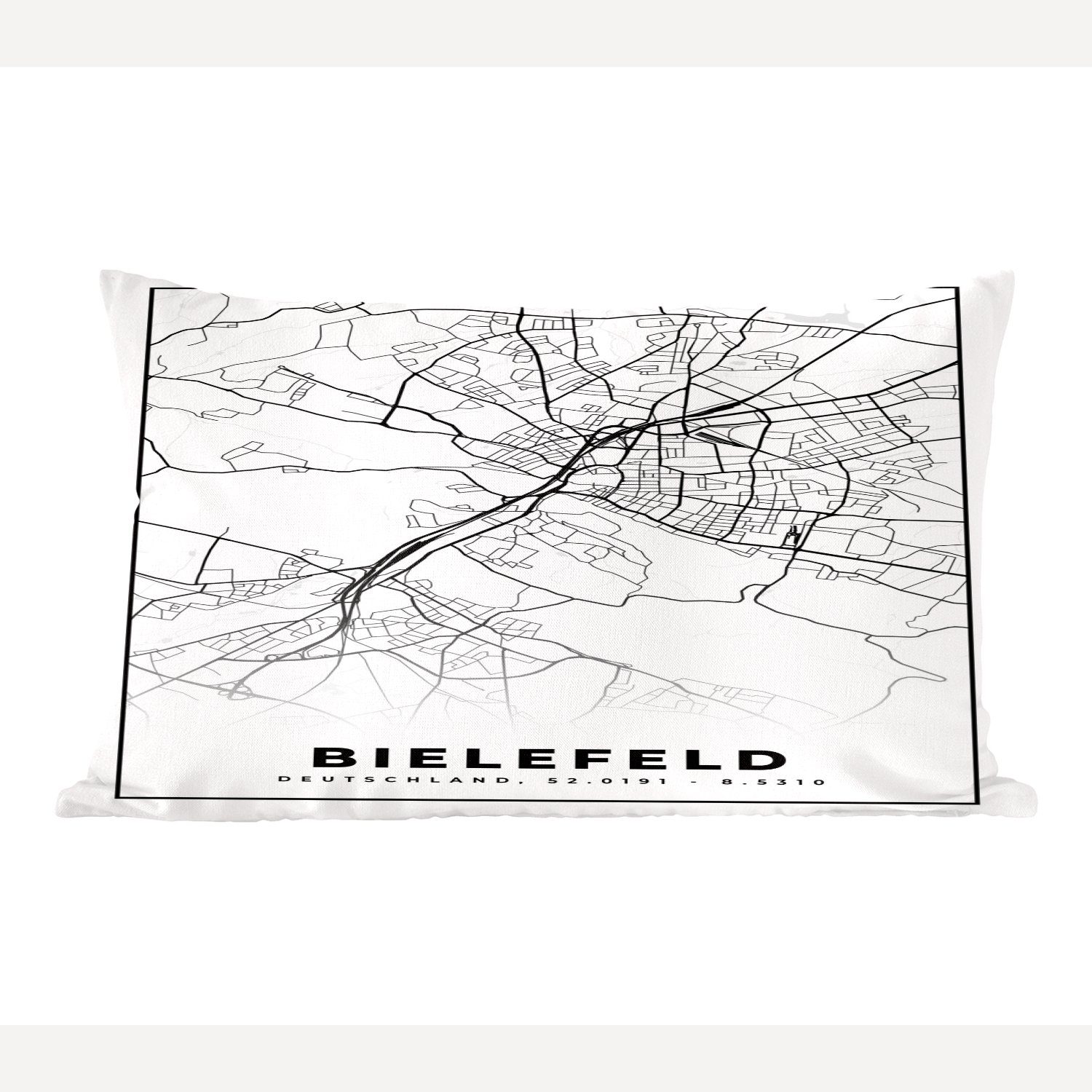 MuchoWow Dekokissen Karte - Bielefeld - Karte - Stadtplan, Wohzimmer Dekoration, Zierkissen, Dekokissen mit Füllung, Schlafzimmer