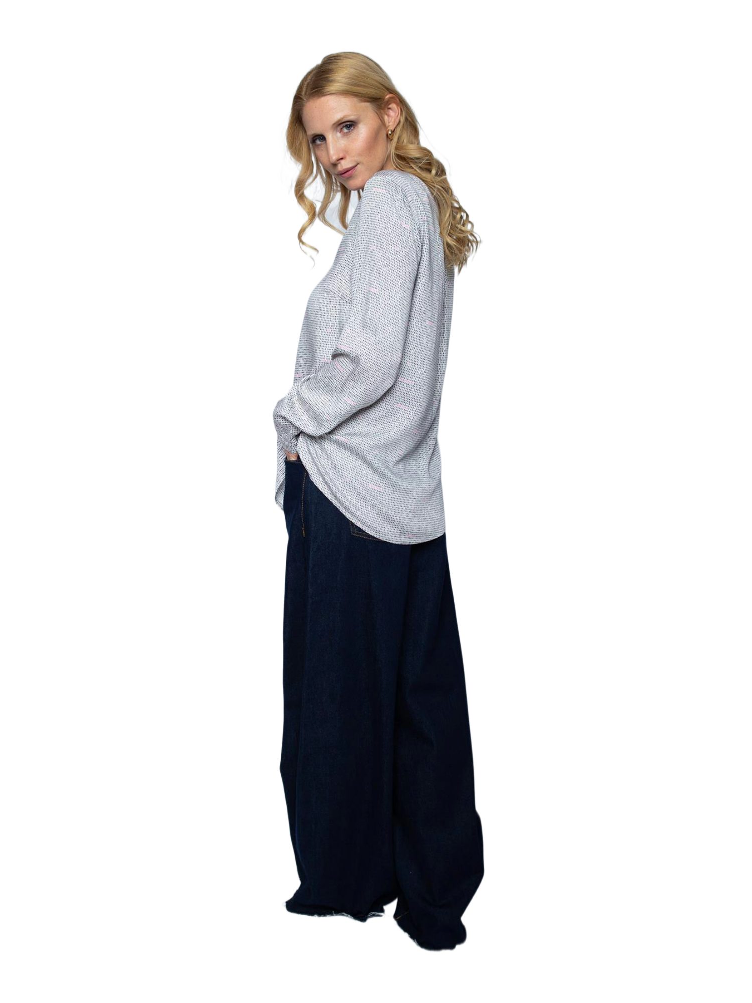 Emily Van Den Bergh Blusenshirt weiß,Freizeit,Viskose,Unifarben,V-Ausschnitt,Lang,Relaxed Fit
