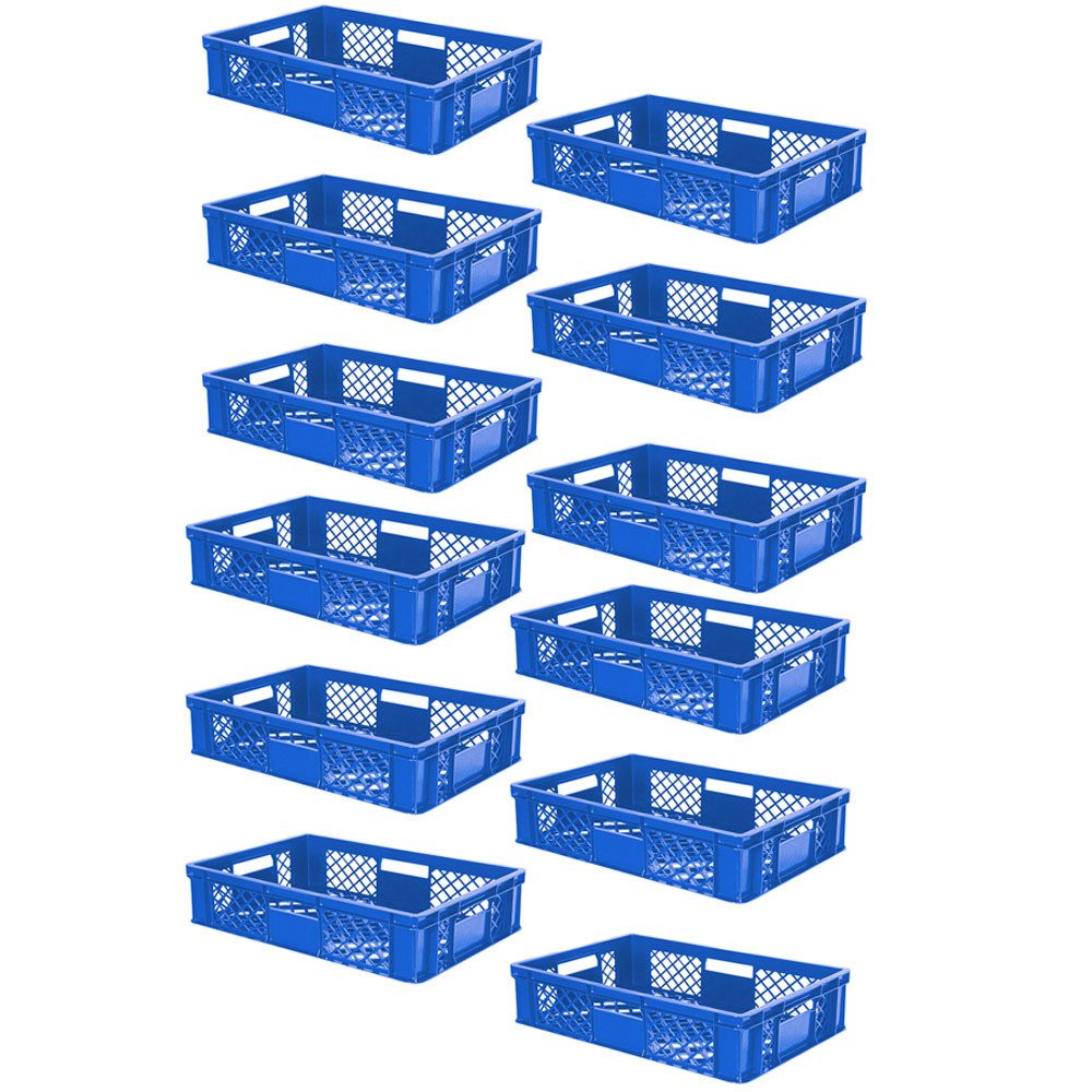 BRB-Lagertechnik Stapelbox 12x Eurobehälter/Bäckerkiste durchbrochen, LxBxH 600x400x150 mm, Stoßfest, robust und formstabil