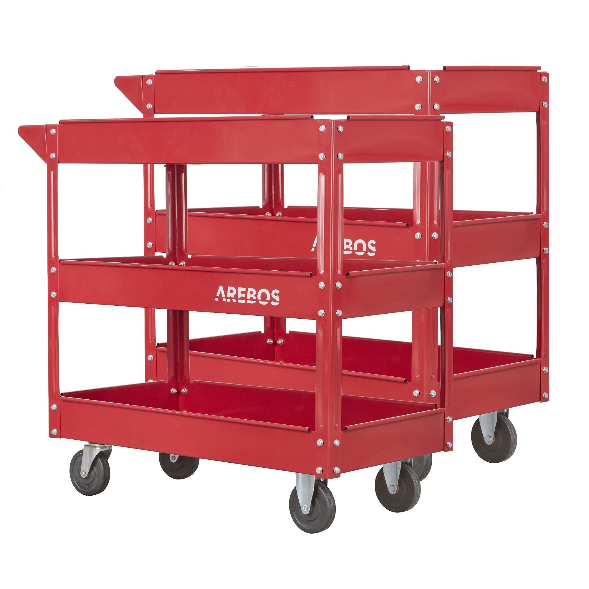 Arebos Werkstattwagen Rollwagen 2 er Set, 3 Fächer 2er Set, max. Traglast:100,00 kg