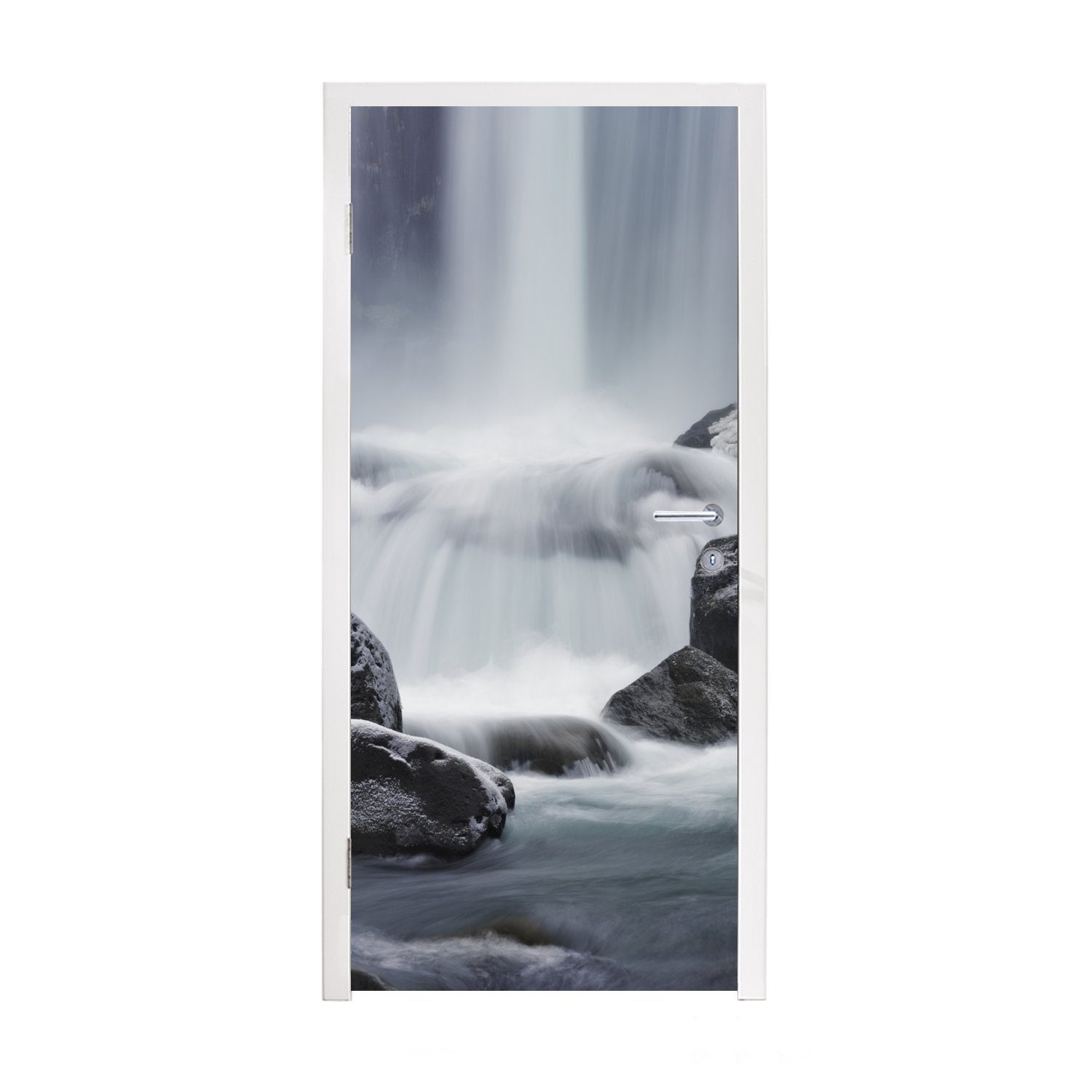 - Tür, Natur, Fototapete 75x205 für Matt, bedruckt, - Türaufkleber, (1 cm Steine Wasserfall MuchoWow Türtapete St),