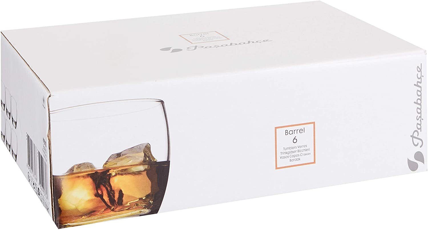 Pasabahce Whiskyglas 41010 6 Stück Barrel Whiskyglas 340 cc Glasbecher Trinkgläser Scotch, 6-tlg.