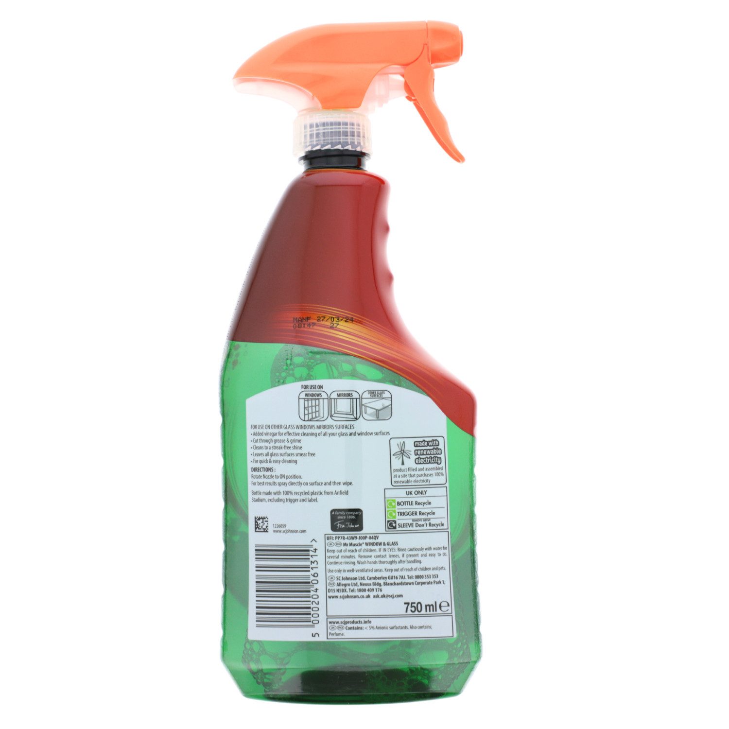 Mr Muscle Mr Muscle Fenster- und Glasreiniger Spray für streifenfreien Glanz 750 Allzweckreiniger