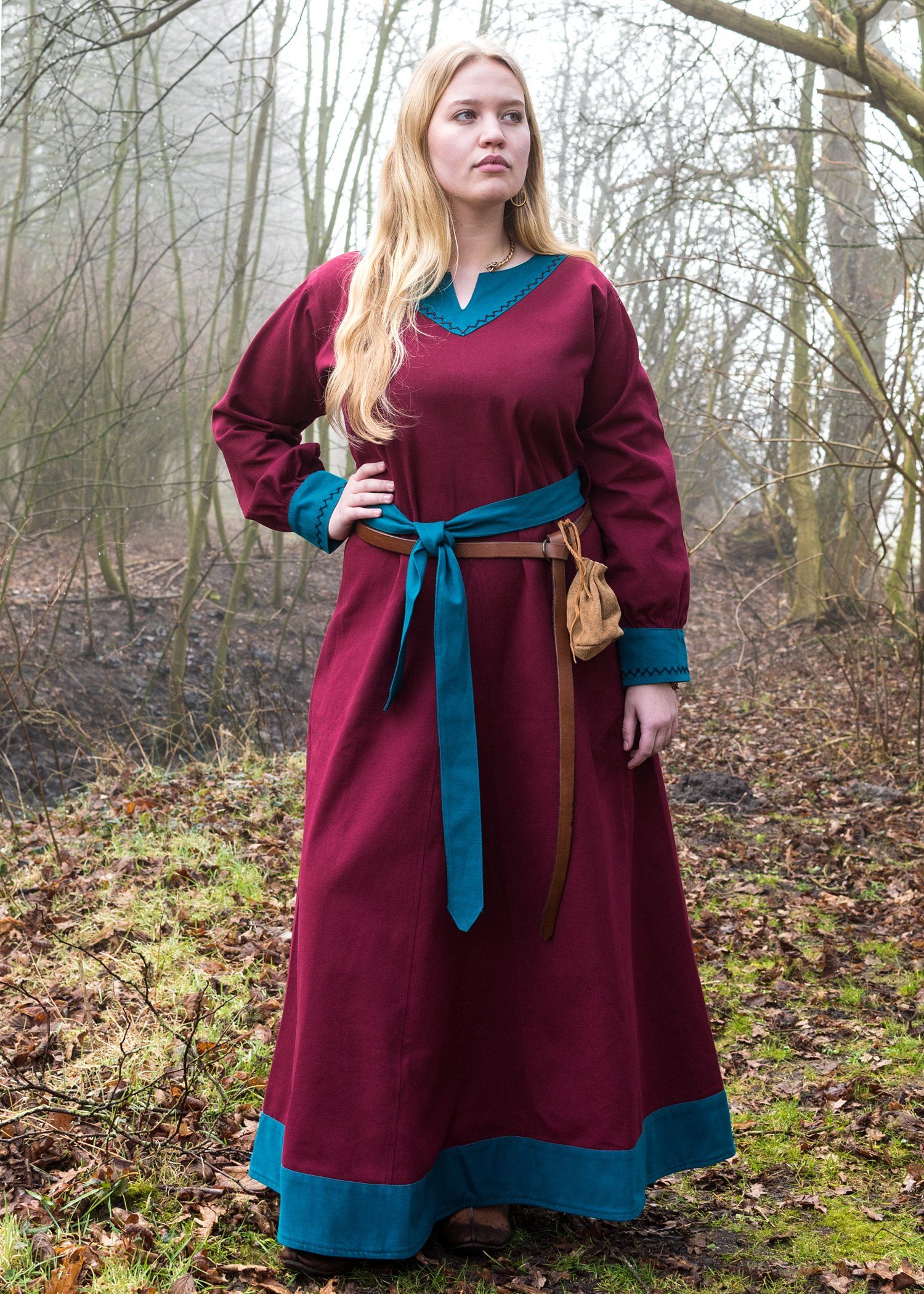 Ritter-Kostüm Wikinger Kleid Jona, weinrot/petrol