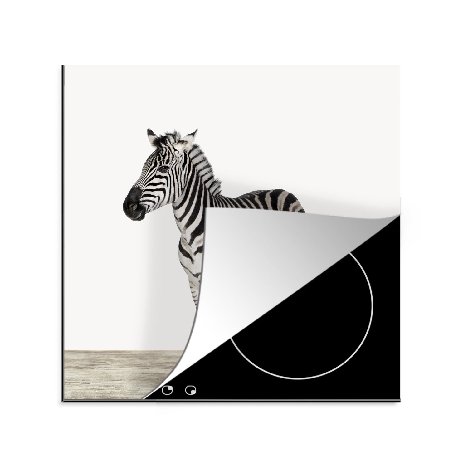MuchoWow Herdblende-/Abdeckplatte Tiere - Zebra - Schwarz - Weiß, Vinyl, (1 tlg), 78x78 cm, Ceranfeldabdeckung, Arbeitsplatte für küche