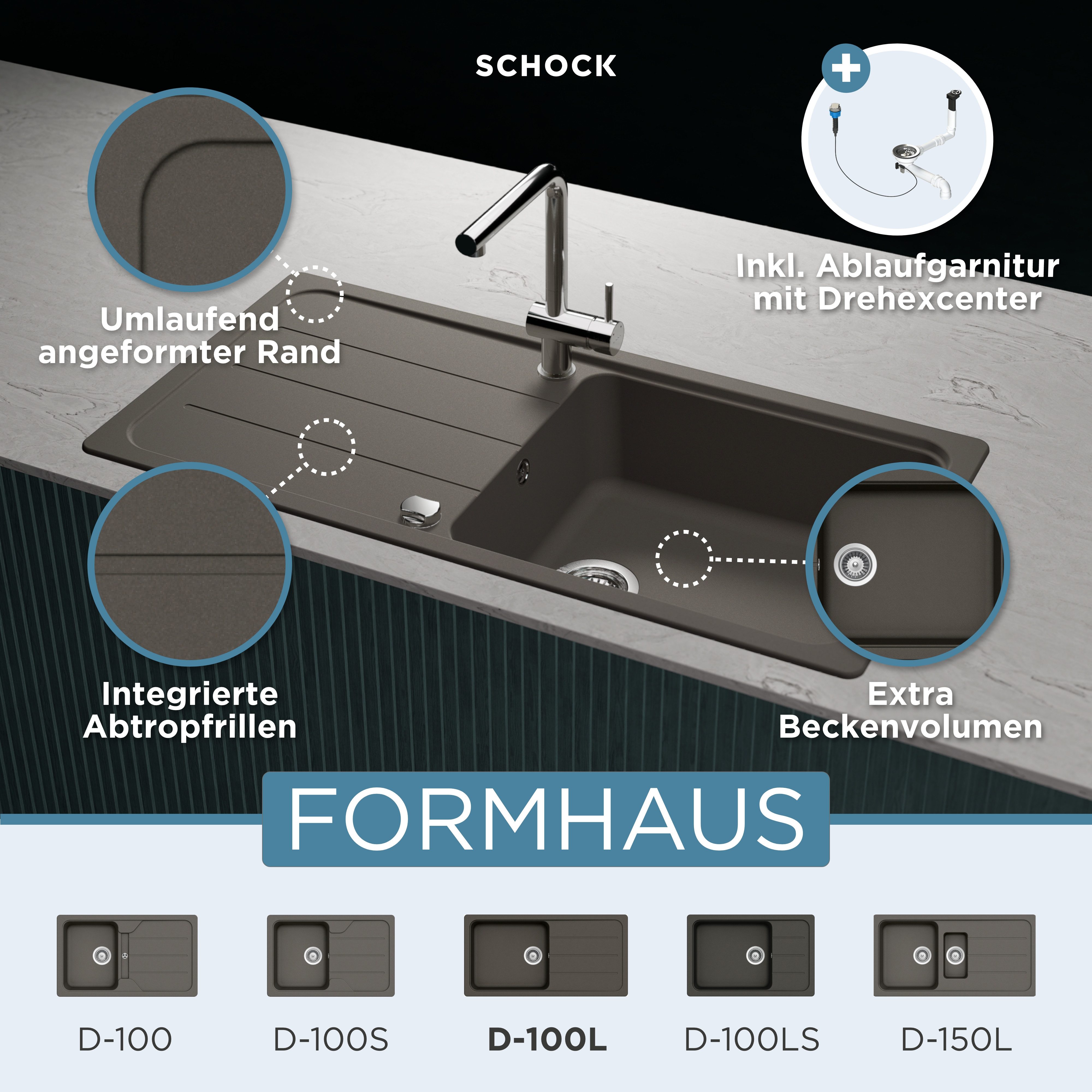 Schock Granitspüle Formhaus, rechteckig, 100/50 cm