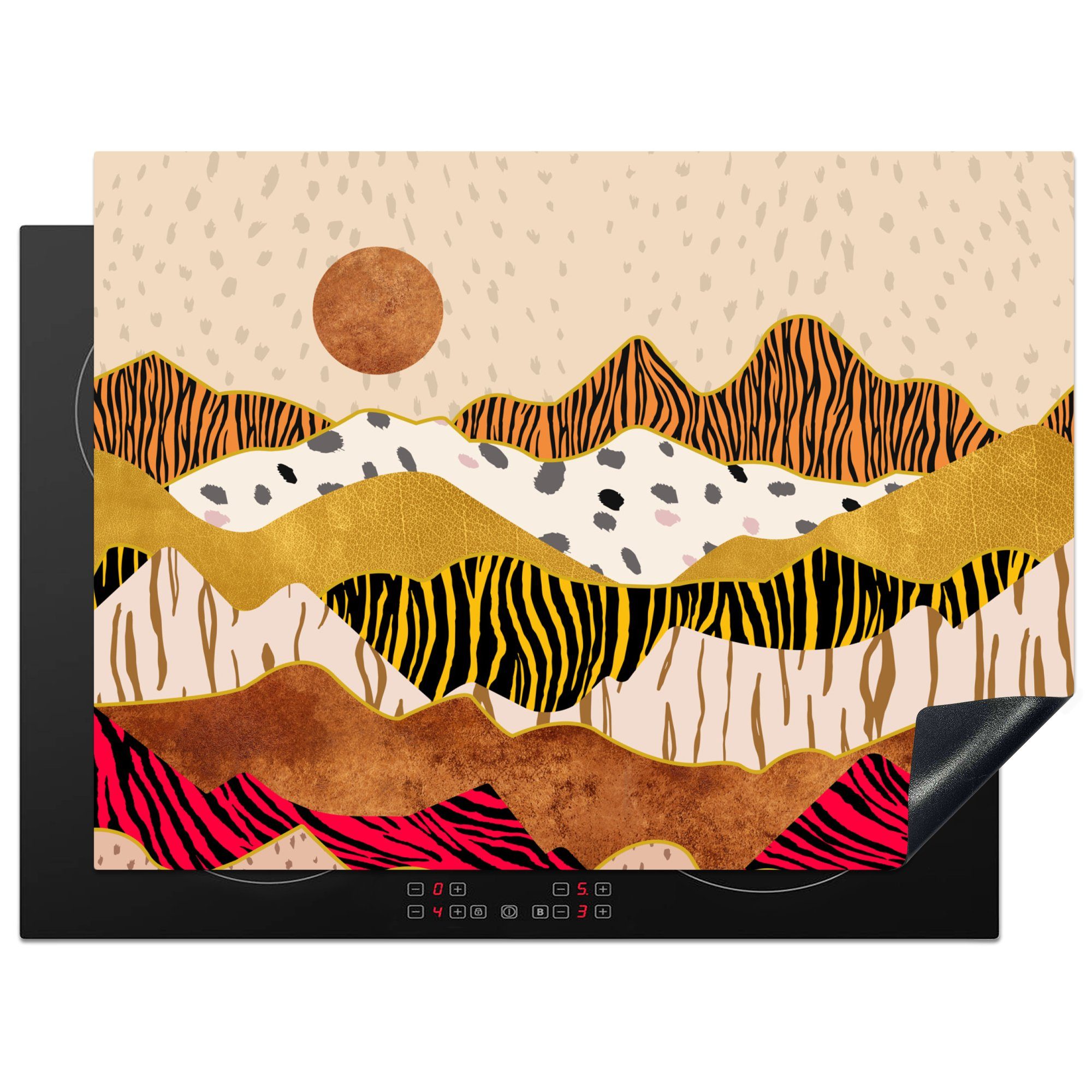 Tiger - Abstrakt, die - Vinyl, Pastell Induktionskochfeld - küche, für Schutz Tiger Herdblende-/Abdeckplatte Ceranfeldabdeckung Druck 71x52 - cm, MuchoWow tlg), Druck (1 Gold -