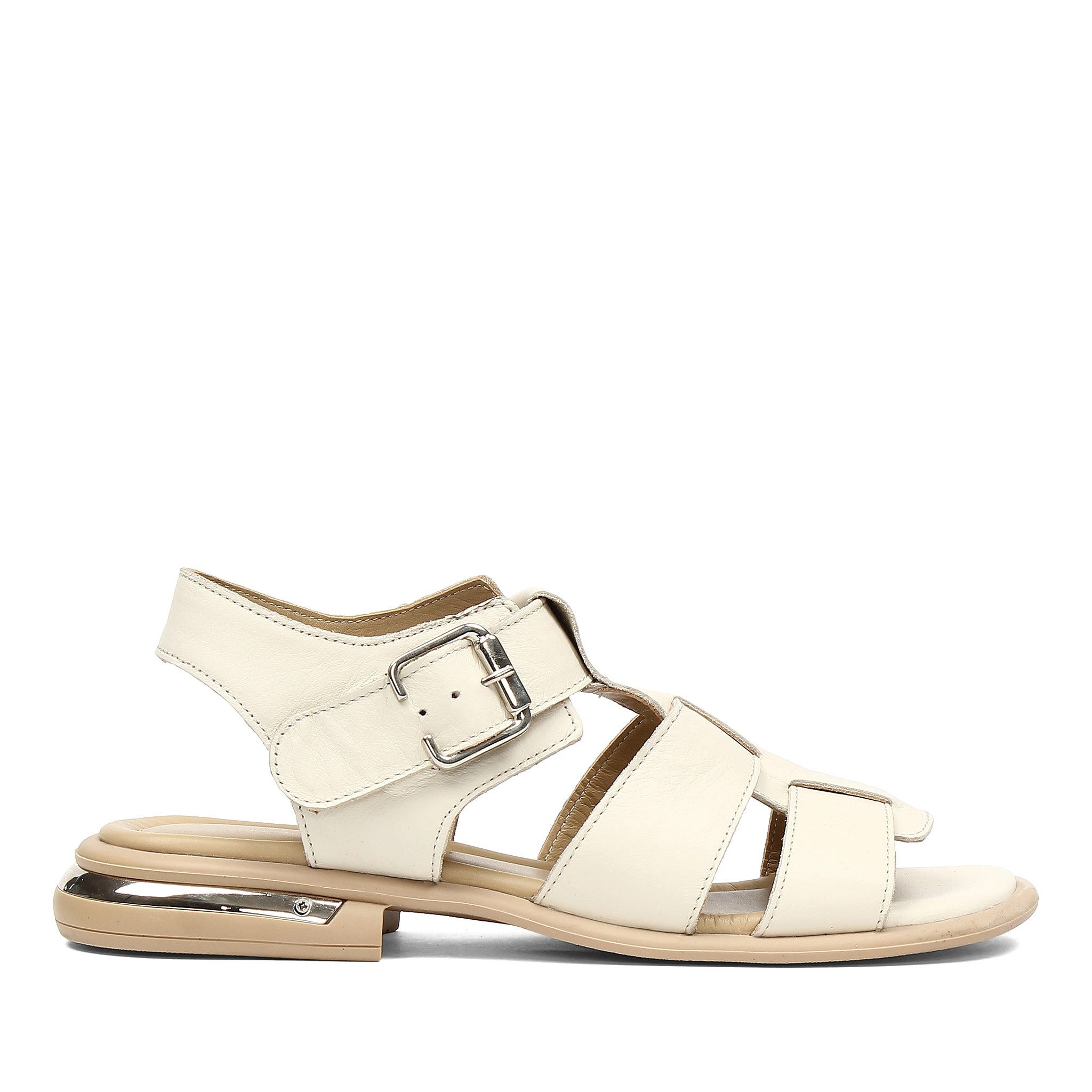 Celal Gültekin Blockabsatz Riemensandale Gladiator-Stil Damen Riemchensandalette Glattleder, Echtleder-Futter & Decksohle, Beige, 40