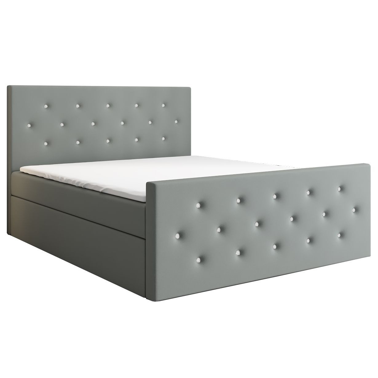 A&J MöbelLand GmbH Boxspringbett REINN mit Kristallknöpfen verziert. (Boxspringbett mit Bettkasten und gepolstertem Kopfteil.Inclusive Topper !, TOP ANGEBOT), Länge 216 cm Höhe 106 cm
