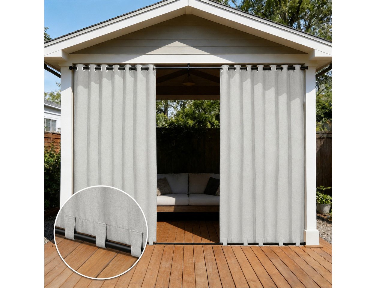 LMaxhome Outdoorvorhang 100% Blickdicht Wetterfest mit Ösen – Winddicht & Wasserabweisend (2 St), XXL Extra breit 254 cm – Sonnenschutz für Balkon, Terrasse & Pergola