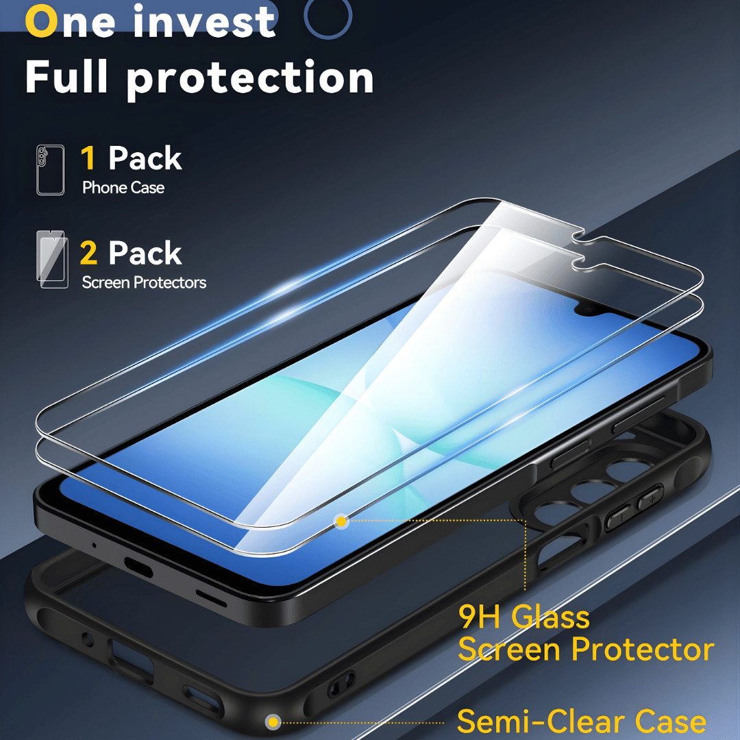 SmartUP Smartphone-Hülle + 2X Schutzglas für Samsung Galaxy A17 5G Panzerfolie Display Case 9H 6,7 Zoll, kompletter Rundumschutz