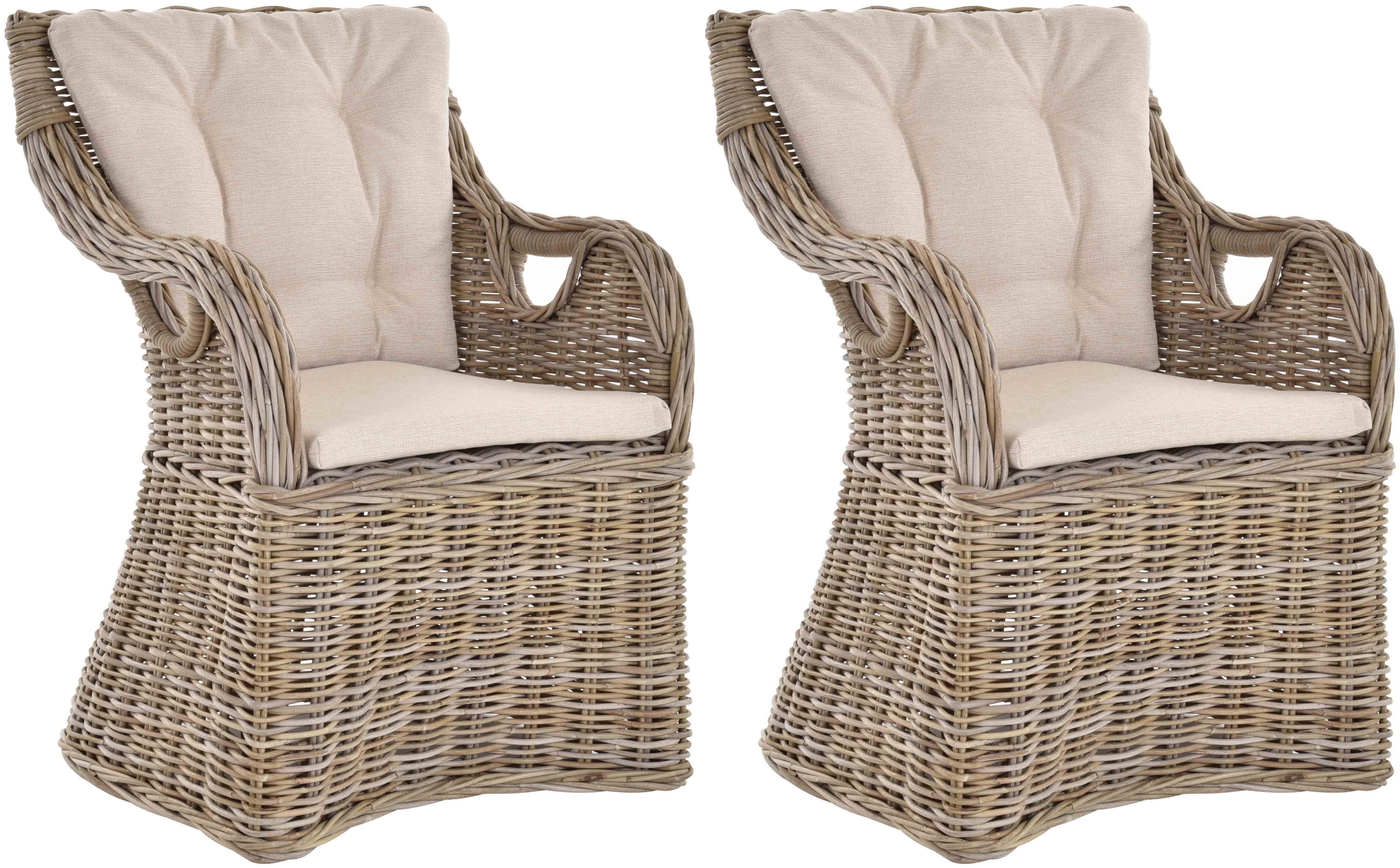 Krines Home Esszimmersessel 2er Set Rattansessel Breit Skandinavischer Stil Natur (Grau, Gr. 4) (2-St., 2er Set), Rattan, Sessel, breiter Armlehnsessel, Wohnzimmer