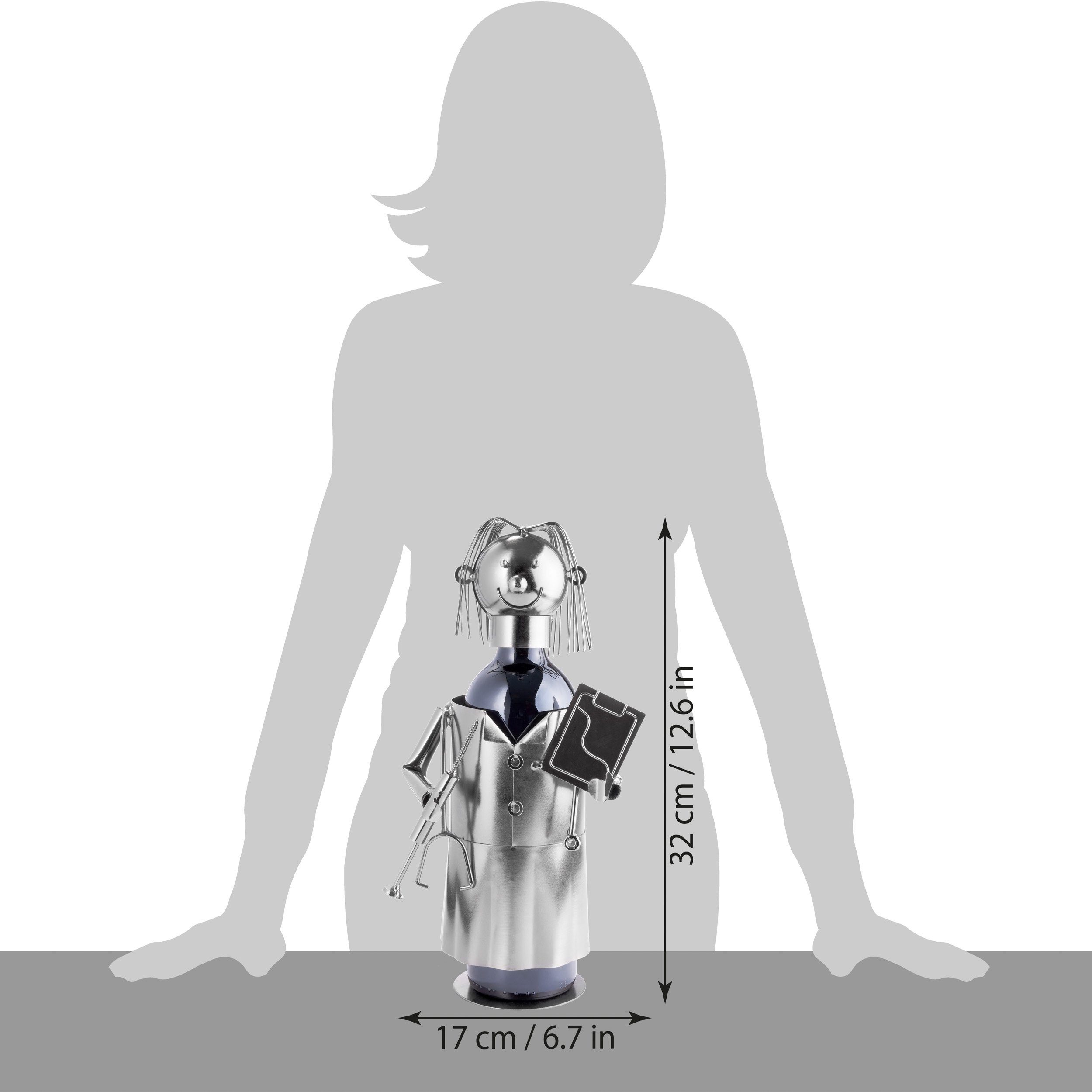 BRUBAKER Weinflaschenhalter Ärztin, (inklusive Grußkarte), Metall Skulptur, Wein Geschenk