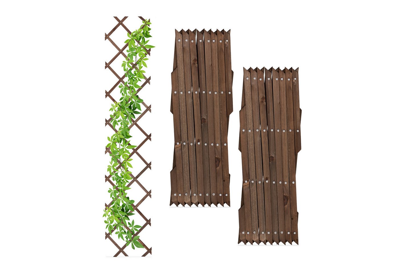 relaxdays Rankgitter Ausziehbares Rankgitter Holz 3er Set, 3 St., 3er Set