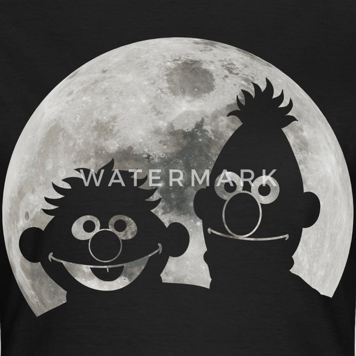 Spreadshirt T-Shirt Sesamstraße Ernie & Bert Bei Mondschein Frauen T-Shirt (1-tlg) Slim Fit, fällt klein aus