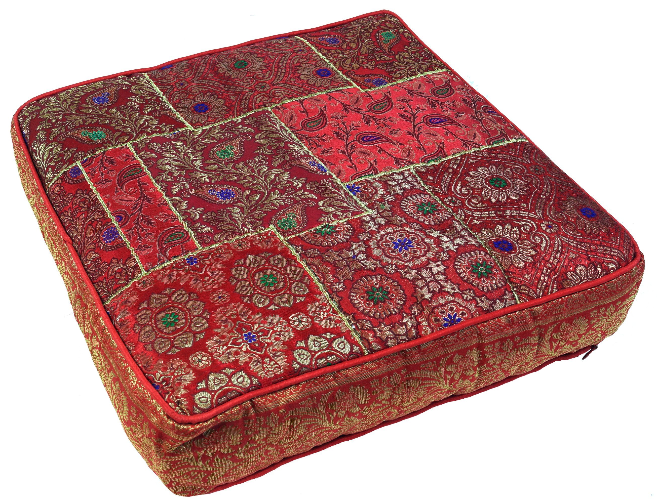 Sitzkissen Patchwork Guru-Shop Kissen 40 cm,.. rot Orientalisches eckiges