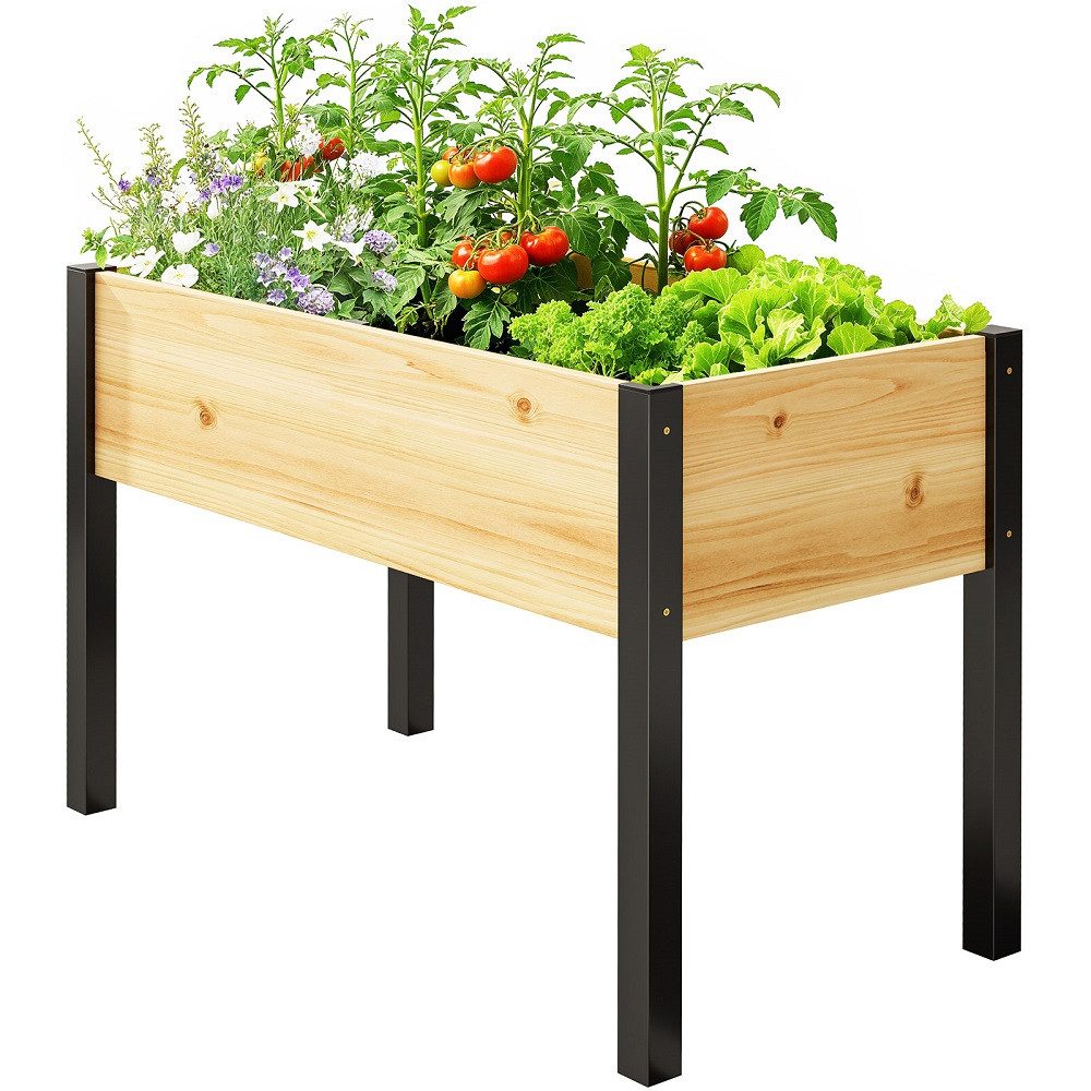 Meulbaty Hochbeet Geräumiges Hochbeet aus Massivholz mit Metallbeinen, (1 St), Großer Pflanzkasten aus Holz für den Garten