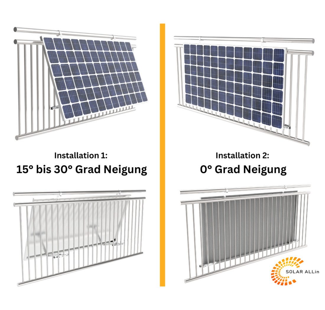 smartEC Solarmodul-Halterung Balkonhaken Set für Solarmodule, (Schutzstreifen TÜV geprüft Winkel einstellbar bis 30° Geländer Haken)