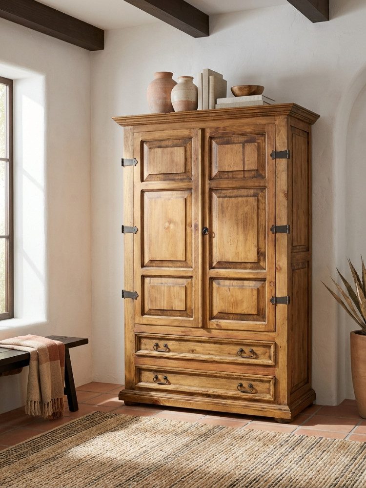 WOLF MÖBEL Kleiderschrank MEXIKO Schrank mit 2 Schubladen/ 2 Einlegeböden (119x57x188)