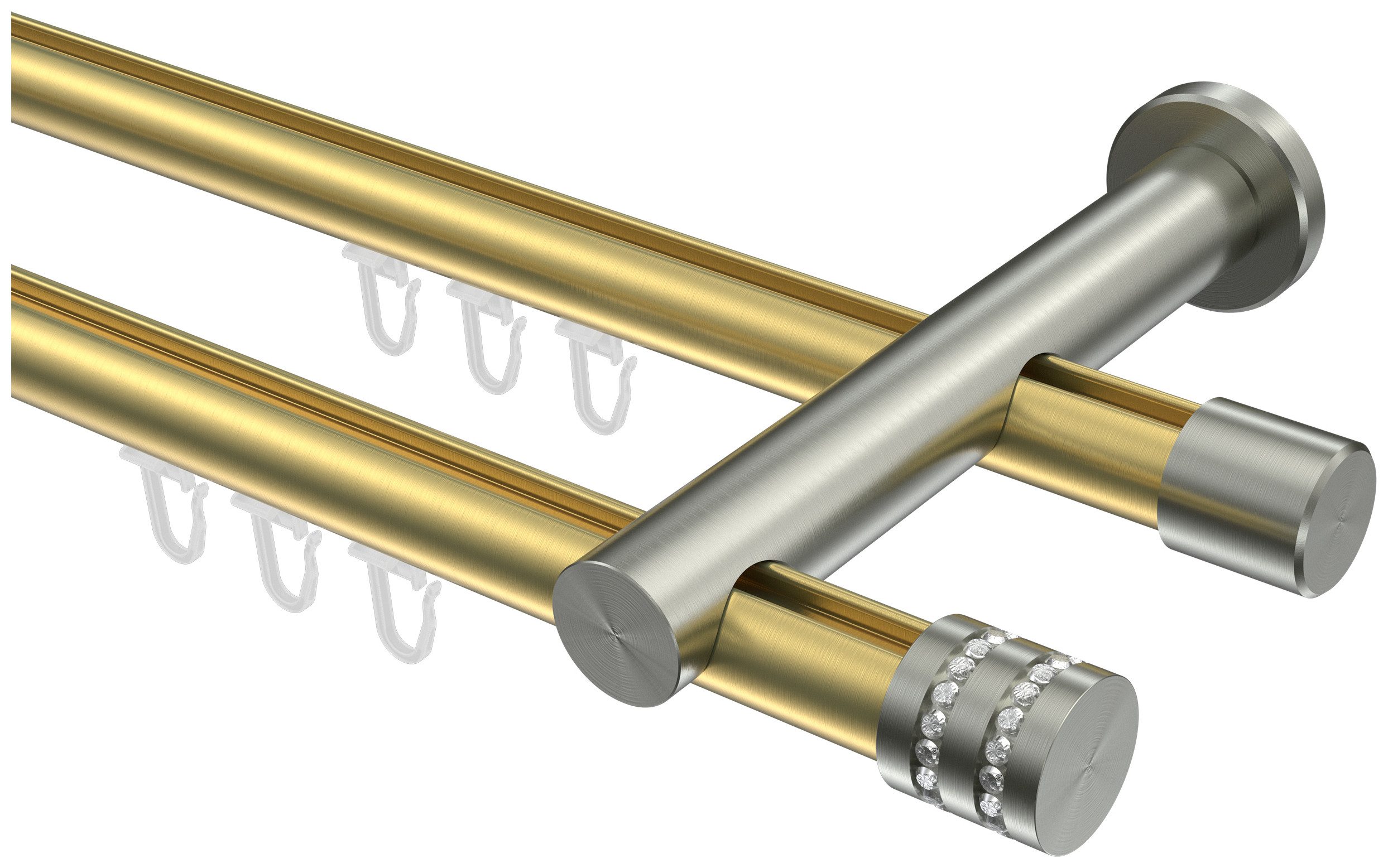 INTERDECO Innenlaufschiene Platon Estana, Ø 20 mm, 2-läufig, Fixmaß, kürzbar, Wandmontage, Aluminium, Messing-Optik / Edelstahl-Optik / Bicolor