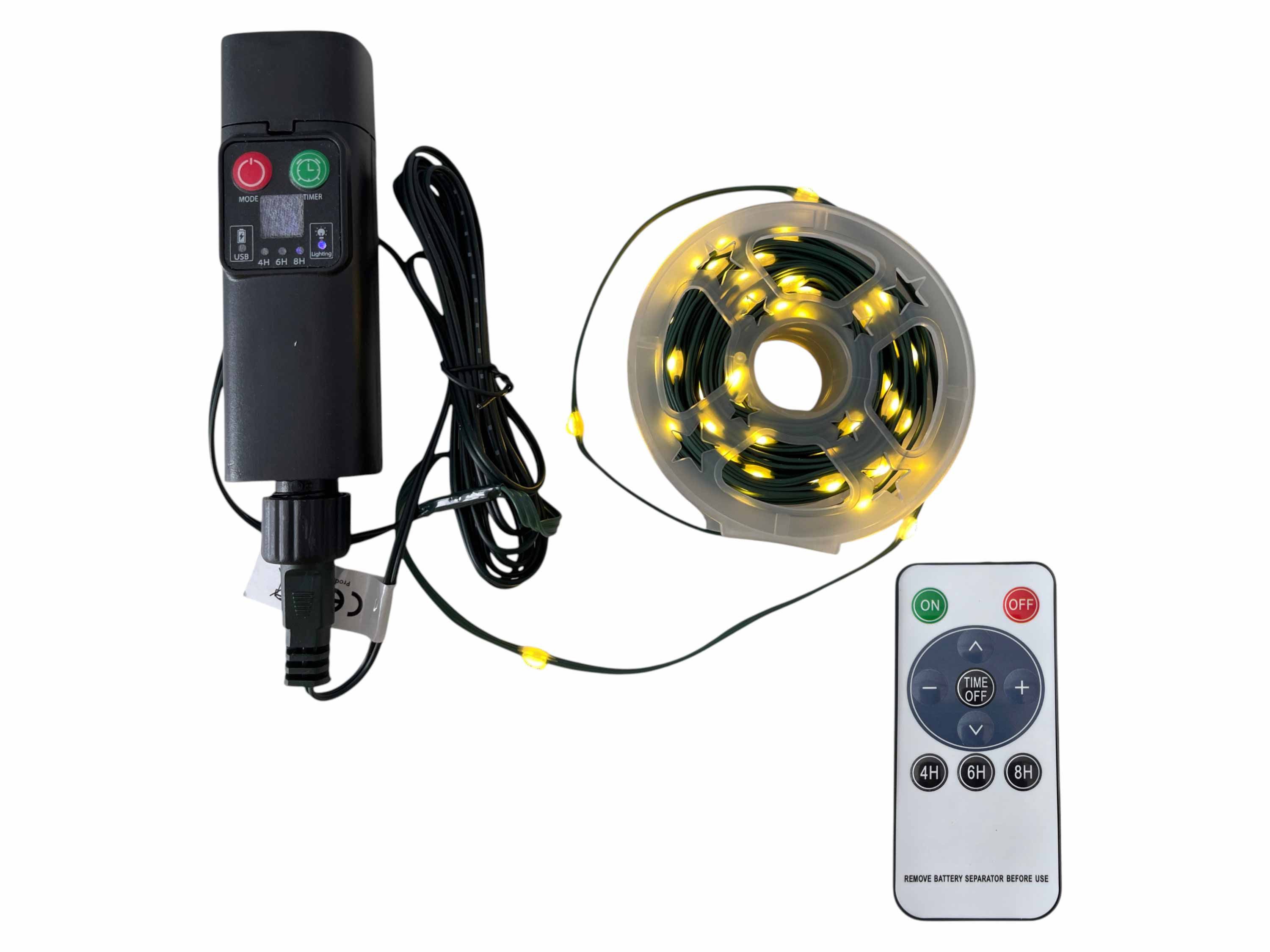 F-H-S International LED-Lichterkette, Powerbank Camping 9,9m warmweiß Fernbed. 8 Funktionen Timer