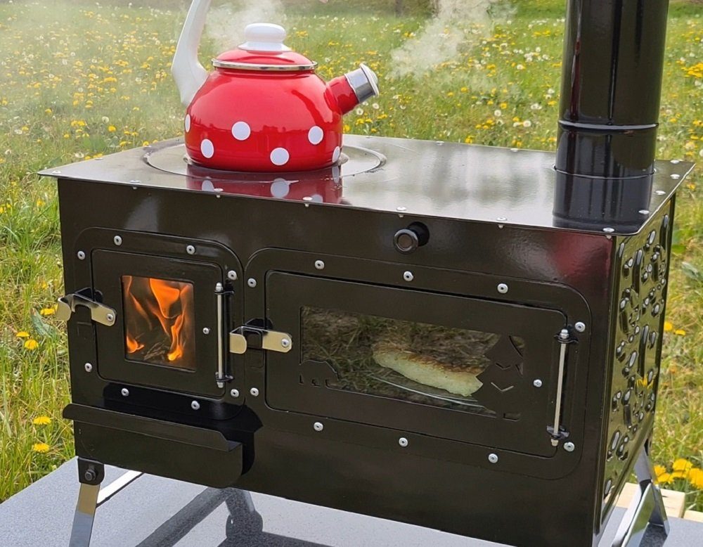 ECOfoxx Grillkamin Gartenofen Gartenkamin Rosalie, Kochen, Backen und Спека gleichzeitig!