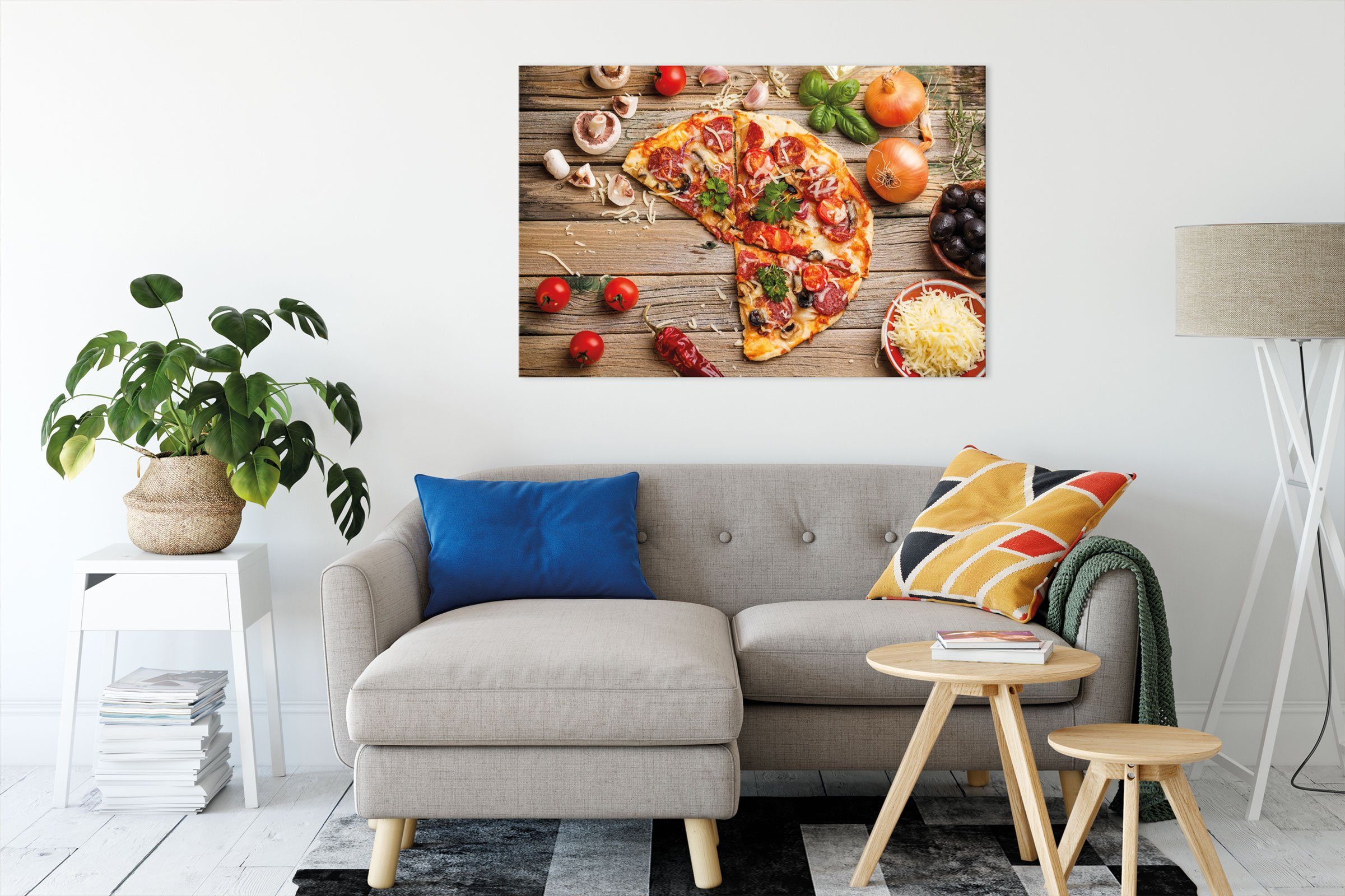 Pixxprint Leinwandbild Pizza Italia auf Holztisch, günstig online kaufen