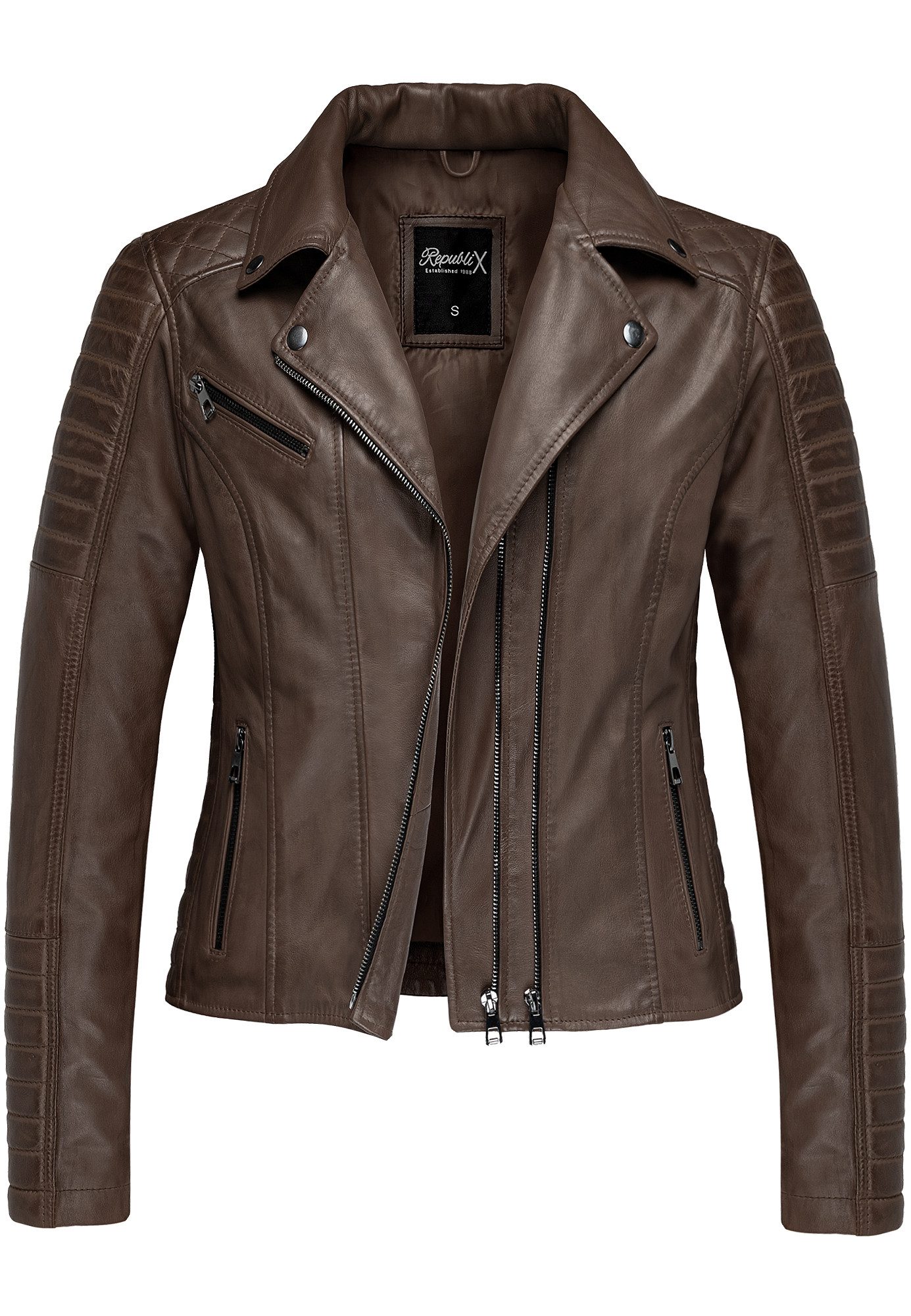 REPUBLIX Lederjacke KYANA Echtleder Damen Biker Zipper Jacke günstig online kaufen