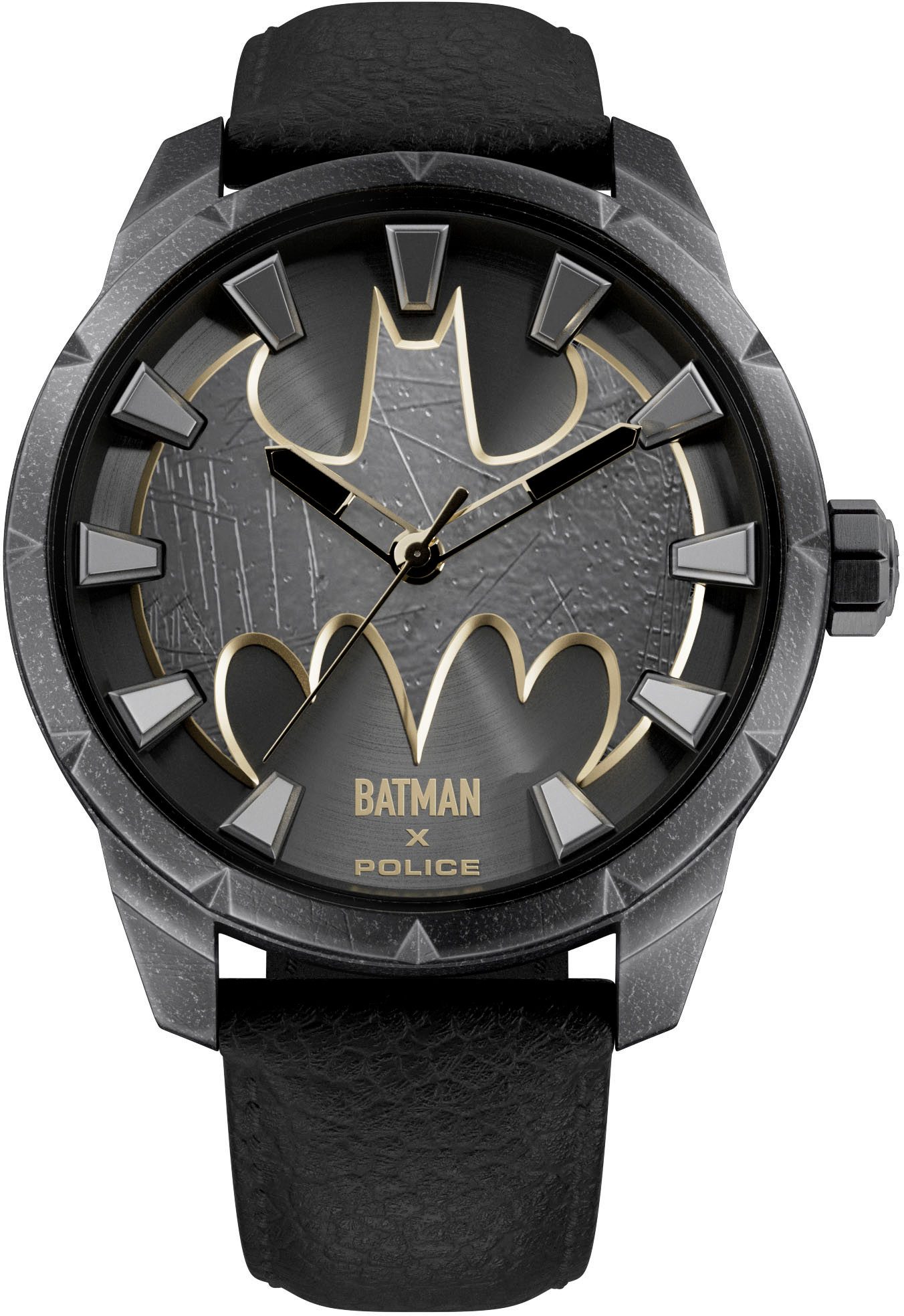 Police Quarzuhr BATMAN THE BAT PEWGA0075501, Armbanduhr, Herrenuhr, Lederarmband, analog