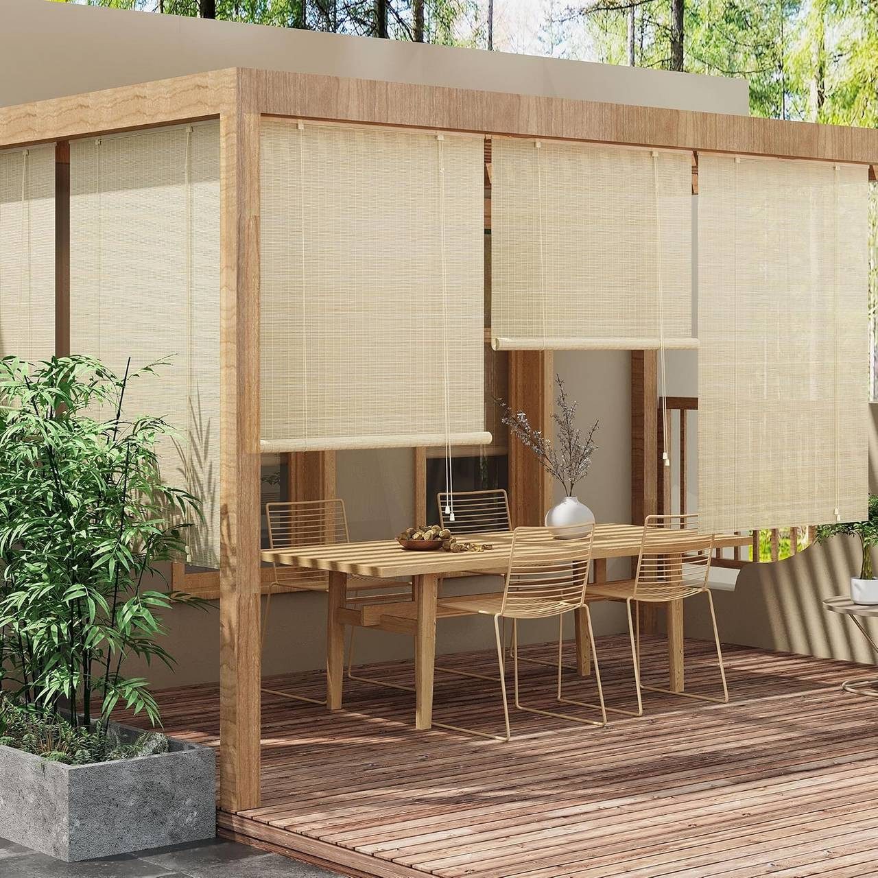 Rollo, Woltu, blickdicht, Mit Bohren, Bambusrollo Sonnenschutz Seitenzugrollo, für Fenster Tür Terrasse