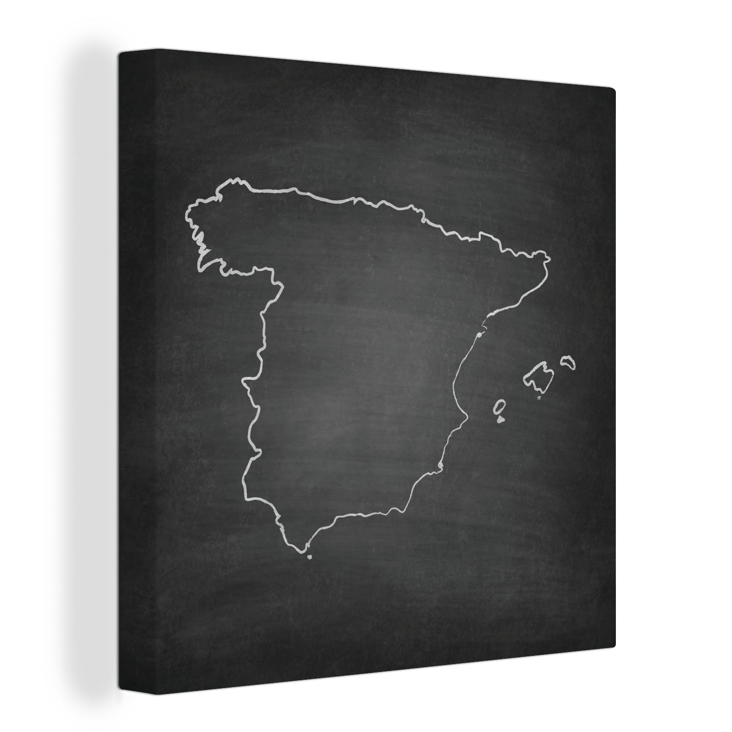OneMillionCanvasses® Leinwandbild Schwarze und weiße Illustration von Spanien auf einer Kreidetafel, (1 St), Leinwand Bilder für Wohnzimmer Schlafzimmer