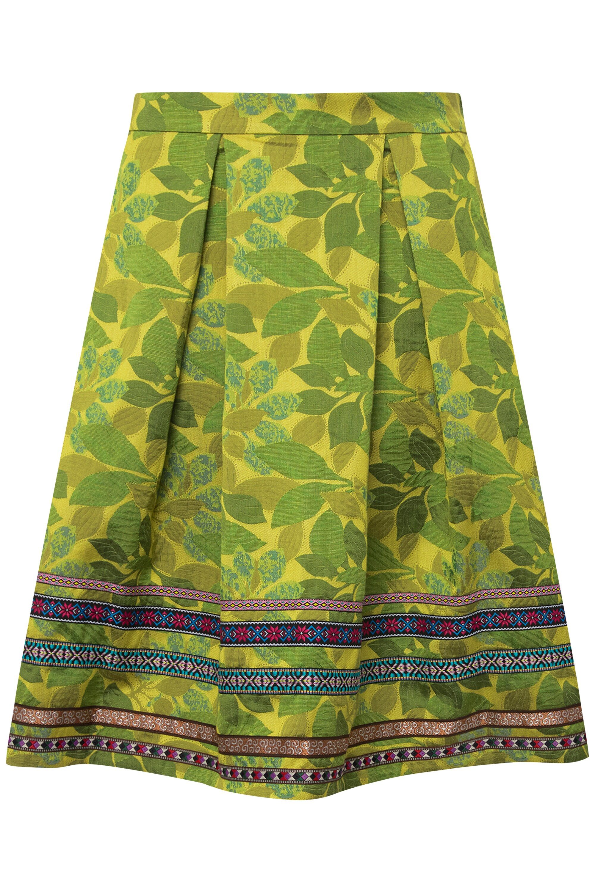 Ulla Popken Jerseyrock Rock A-Linie Jacquard-Blütenmuster Zierbänder