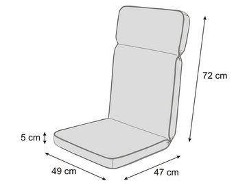 Bjird Hochlehnerauflage Gartenstuhlauflage Eliza 120x50x5 cm, 5 cm dicke Polsterauflage für Gartenstuhl, mit Halterung