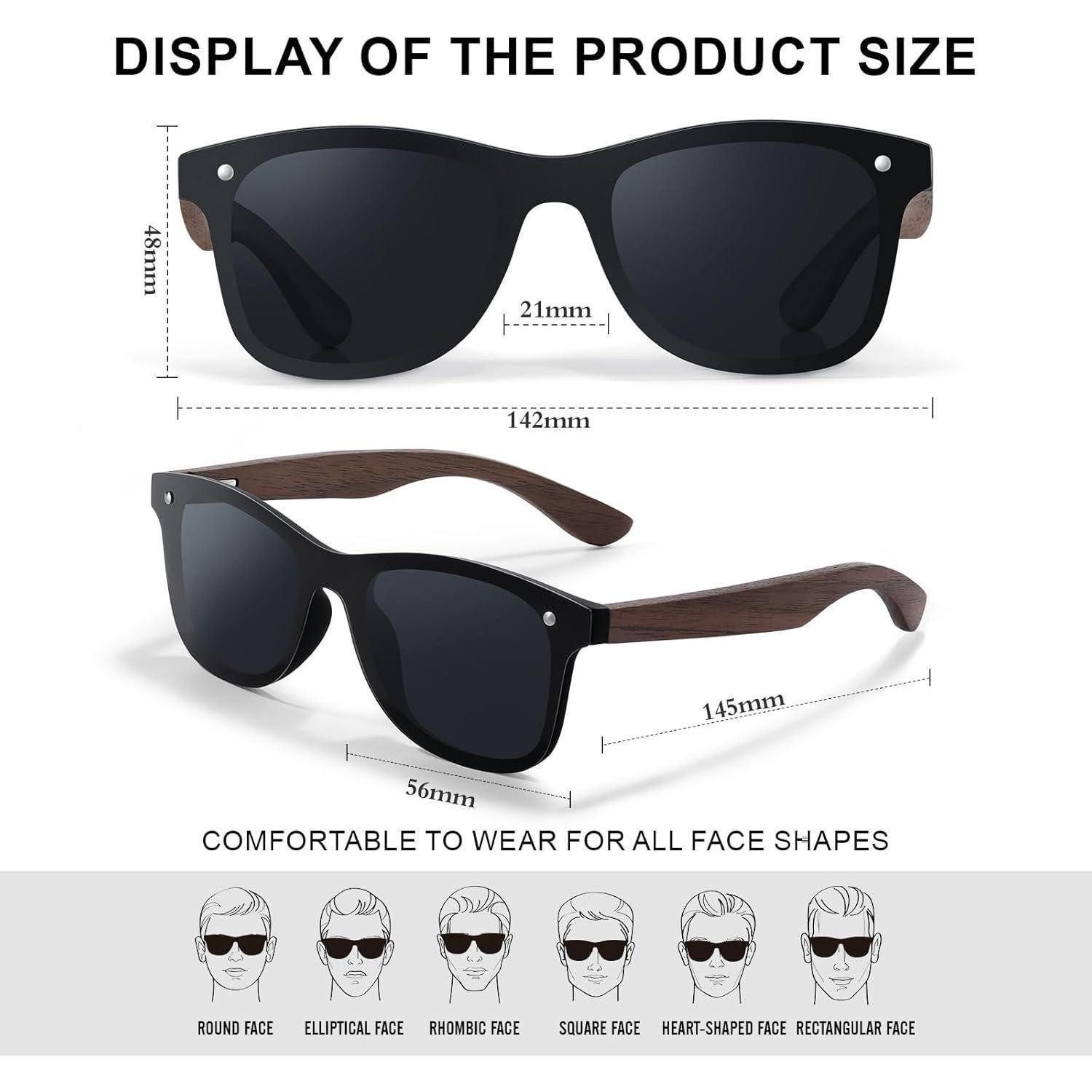 LuxusKollektion Retrosonnenbrille Sonnenbrille Polarisierte Walnuss UV400 Herren Damen Z1-schwarz-grau