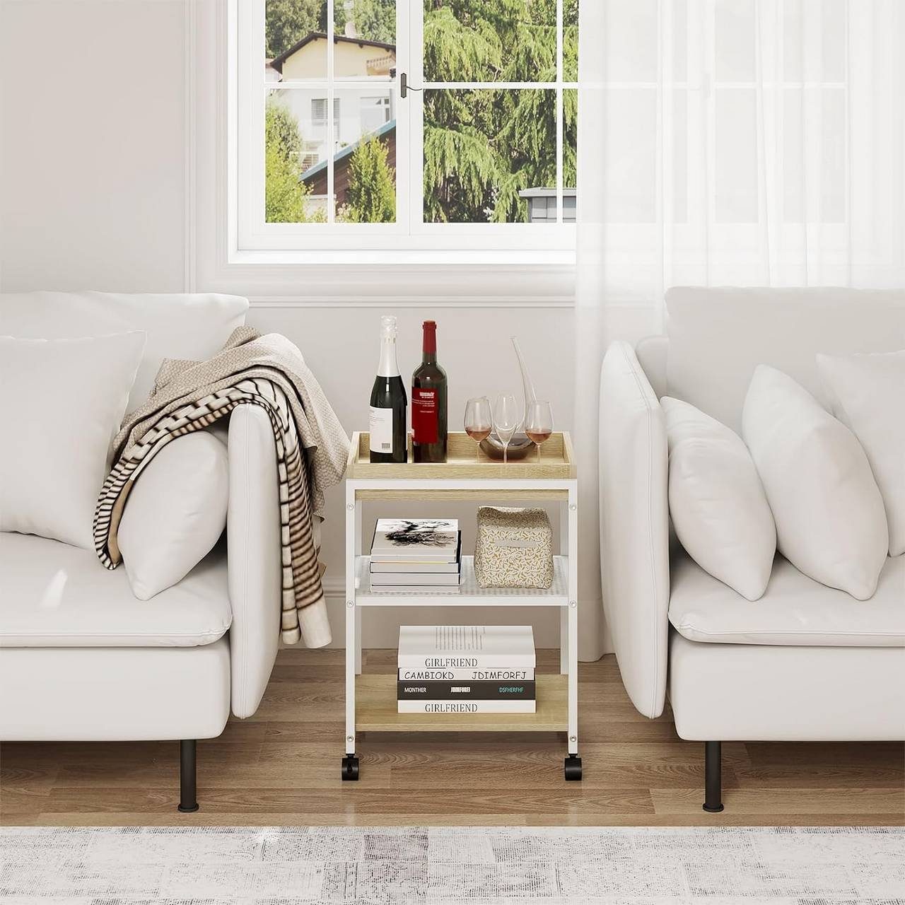 Woltu Couchtisch (1-St), mit Rollen, 3 Ablagen 1 abnehmbares Tablett günstig online kaufen